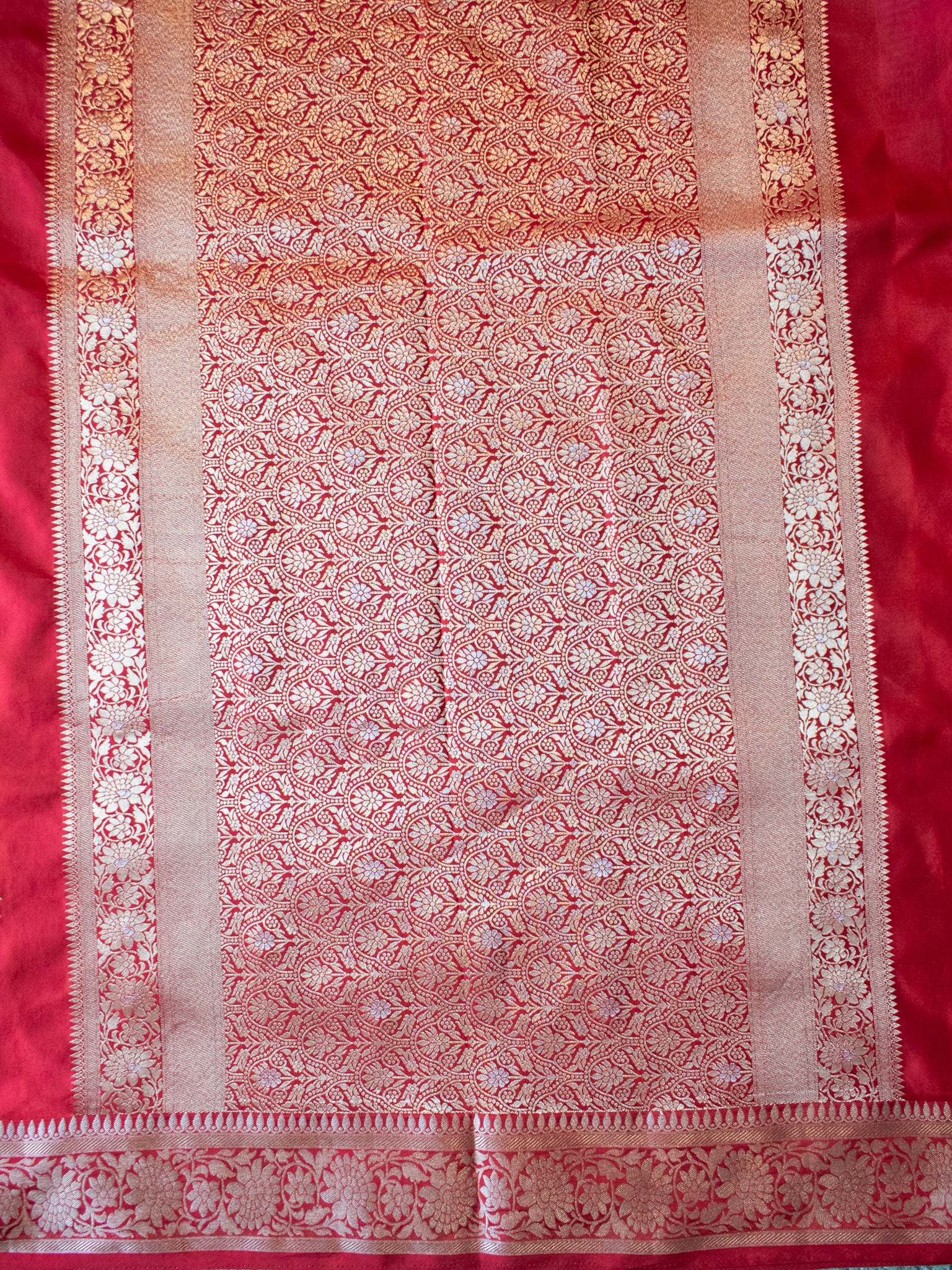 Banarasi Mashru Silk Saree With Buti & Border- Red