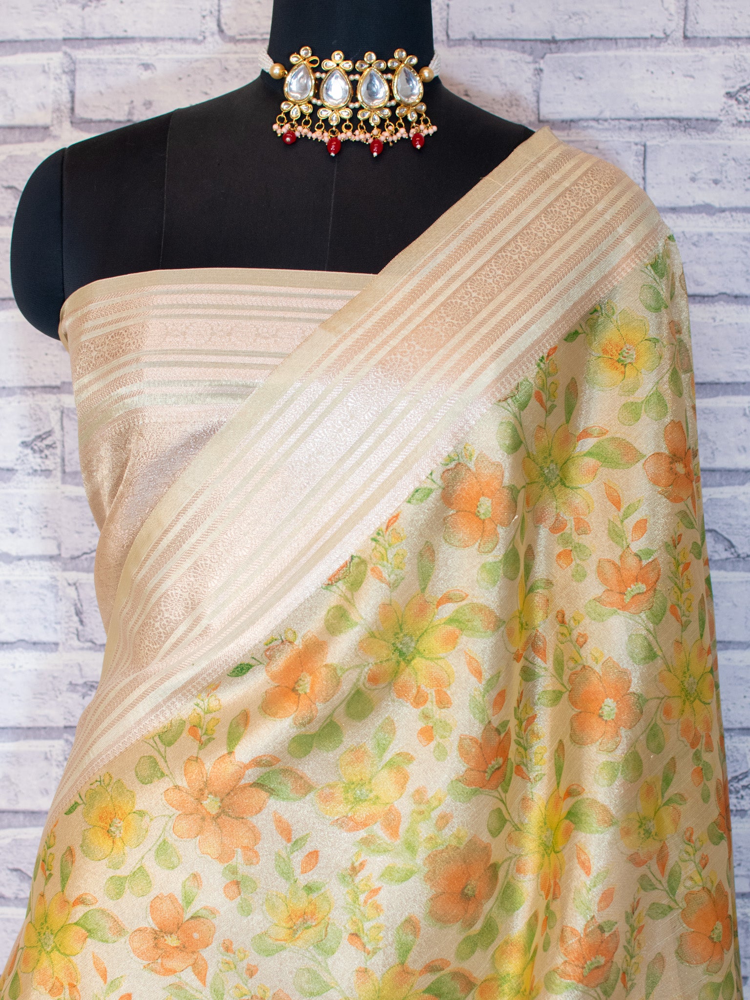 Banarasi Soft Tissue Saree With Zari Weaving & Skirt Border- Yellow