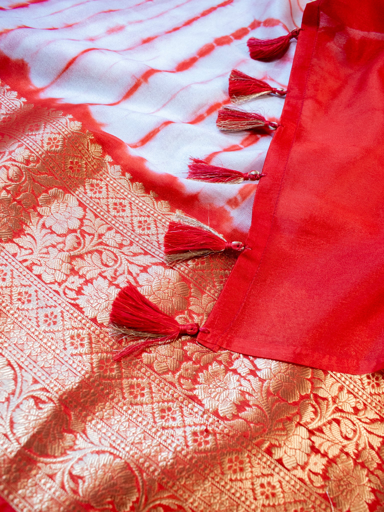 Banarasi Shibori Dyed Cotton Silk Saree With Zari Border-Orange