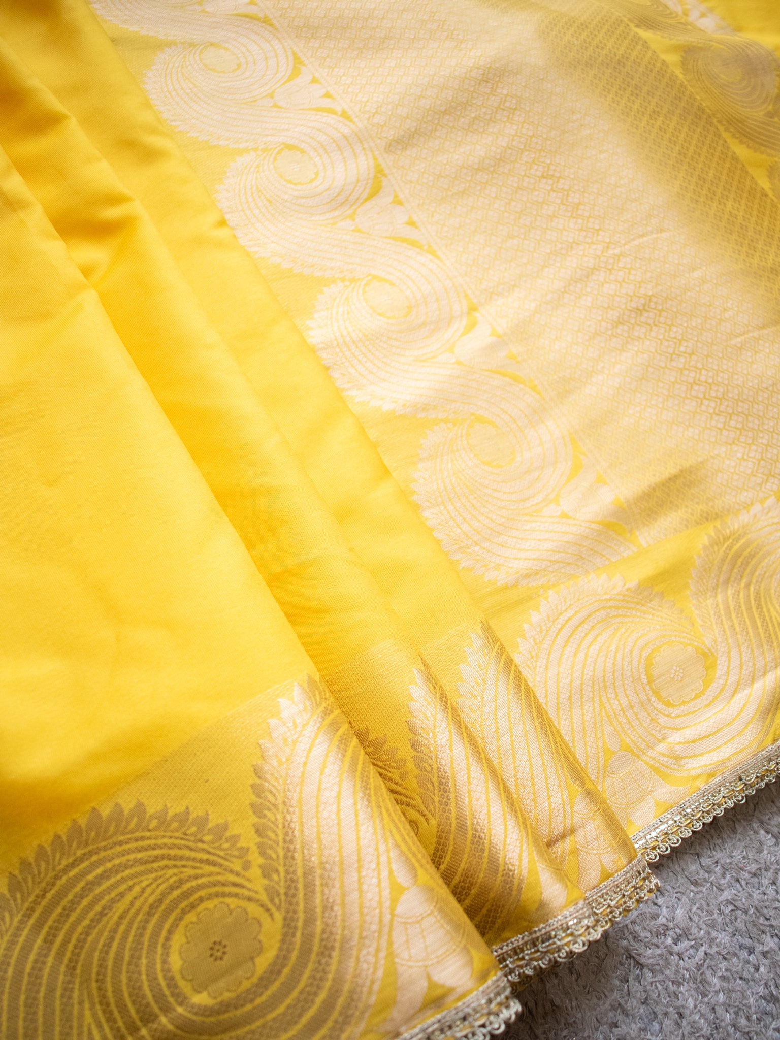 Banarasi Soft Cotton Saree With Zari Weaving Border- Yellow
