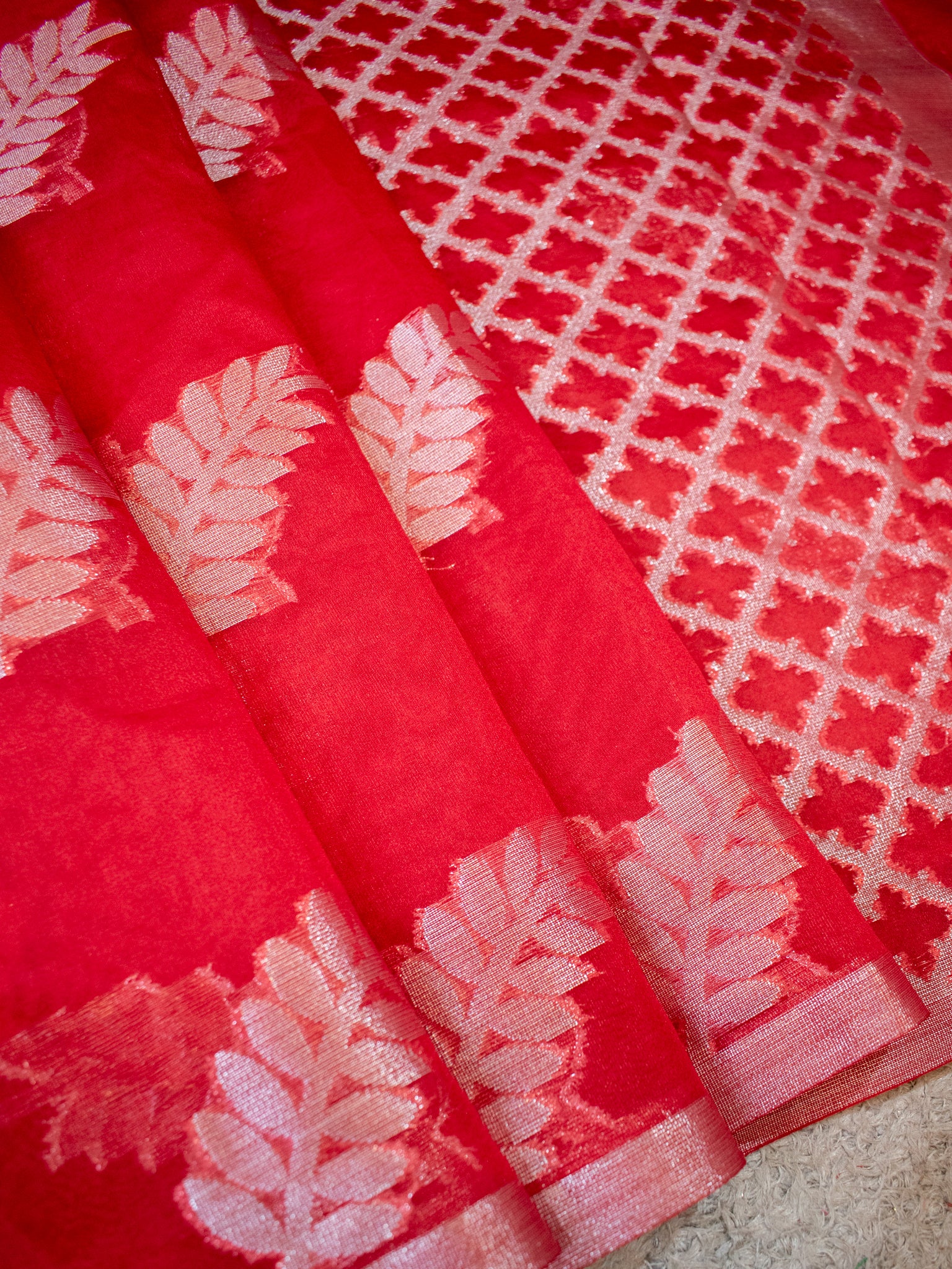 Banarasi Organza Saree With Zari Border- Red
