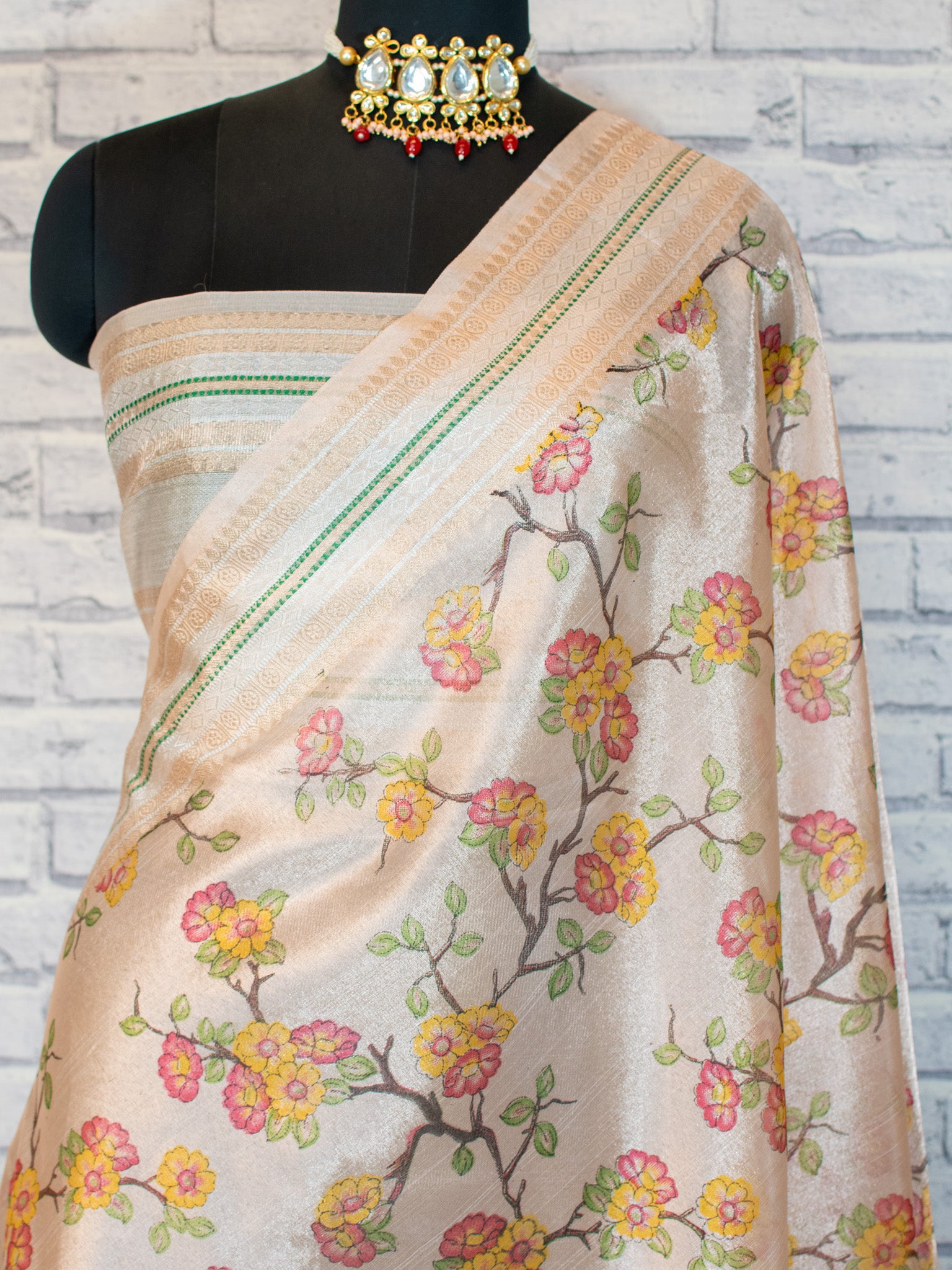 Banarasi Soft Tissue Saree With Zari Weaving & Skirt Border- Warm Pink