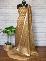 Banarasi Cotton Silk Salwar Kameez Material With Silver Zari Weaving & Dupatta-Mustard