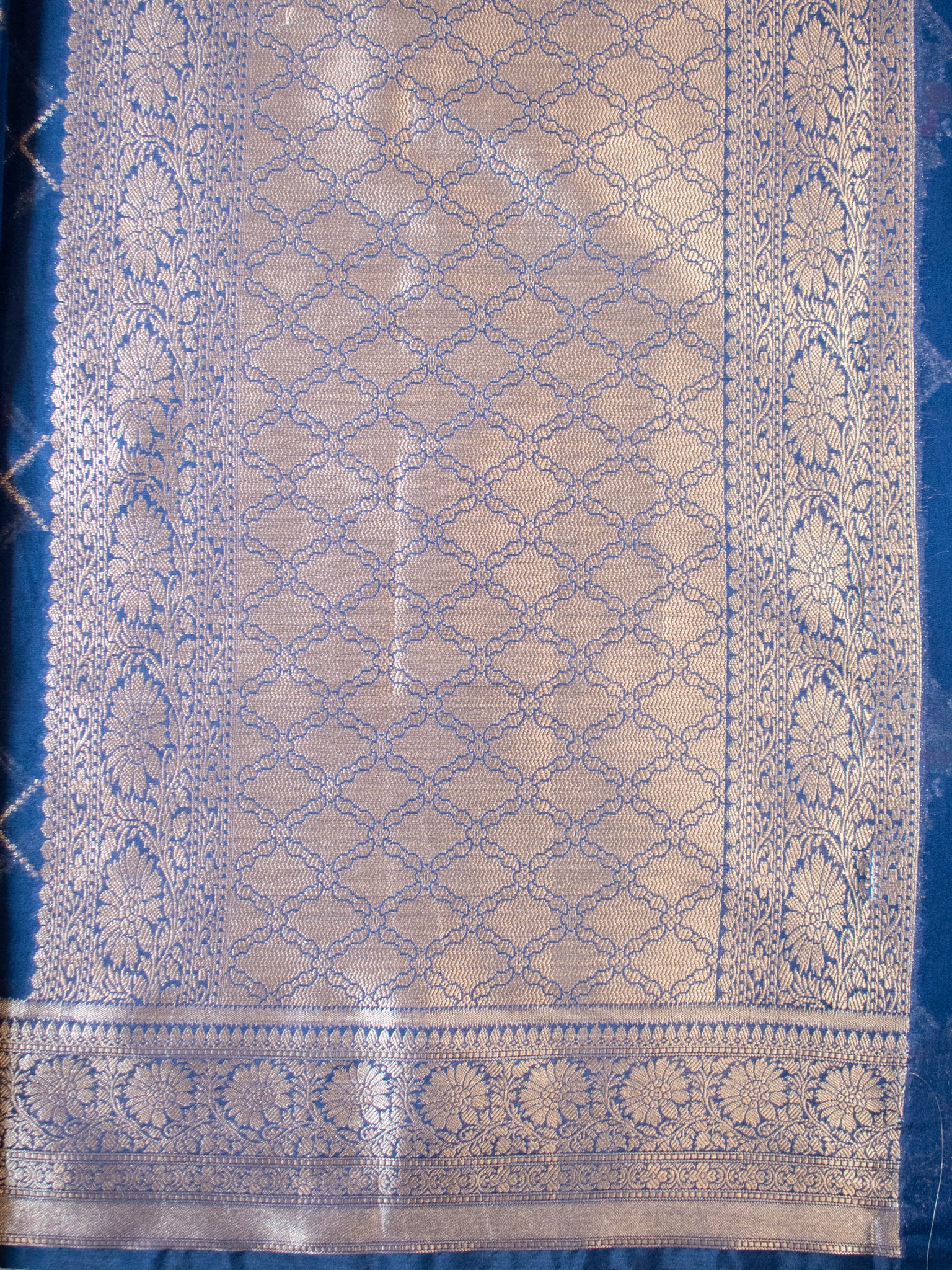 Banarasi Cotton Silk Saree with Floral Weaving & Border- Blue