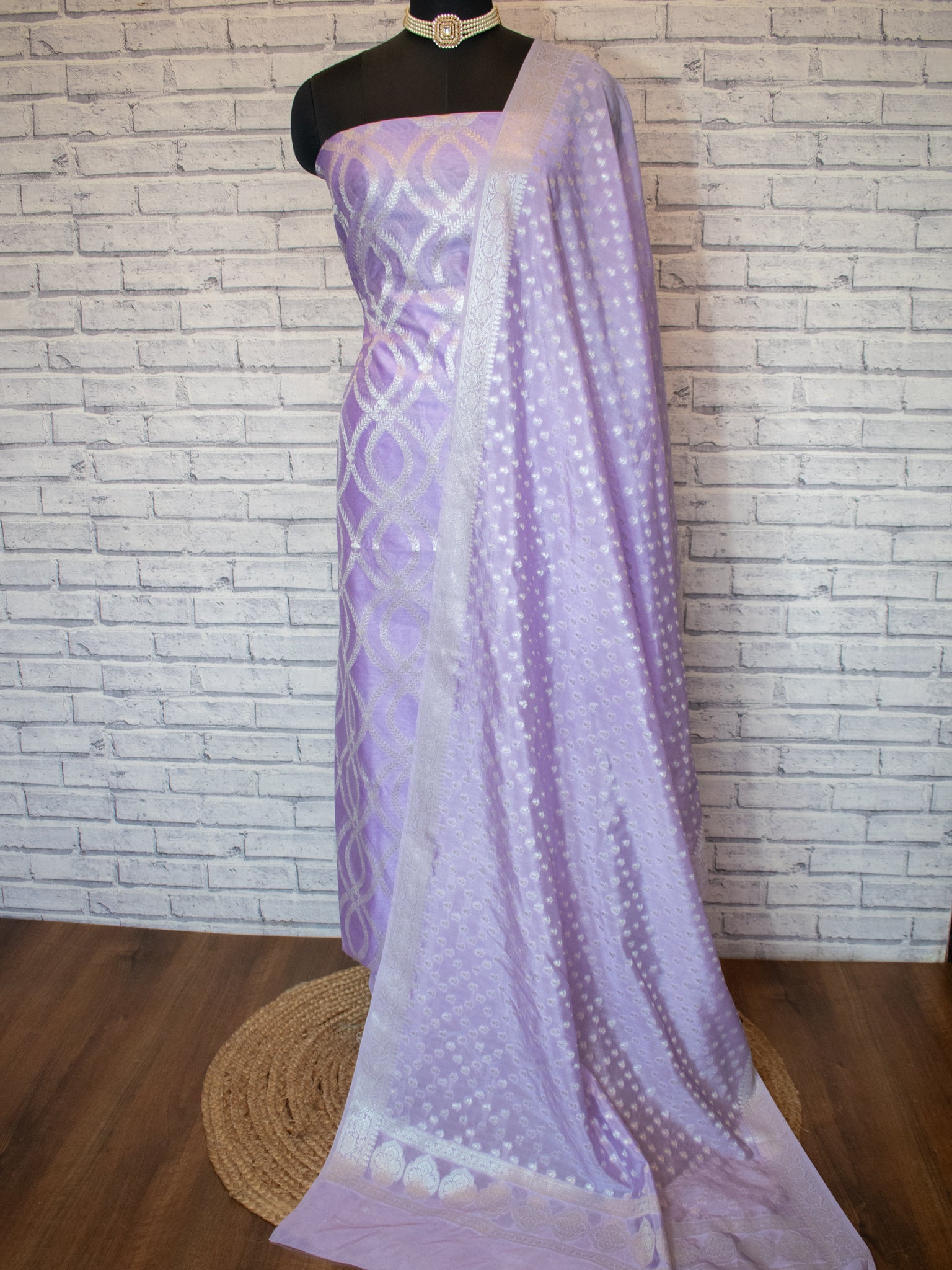 Banarasi Cotton Silk Salwar Kameez- Lavender