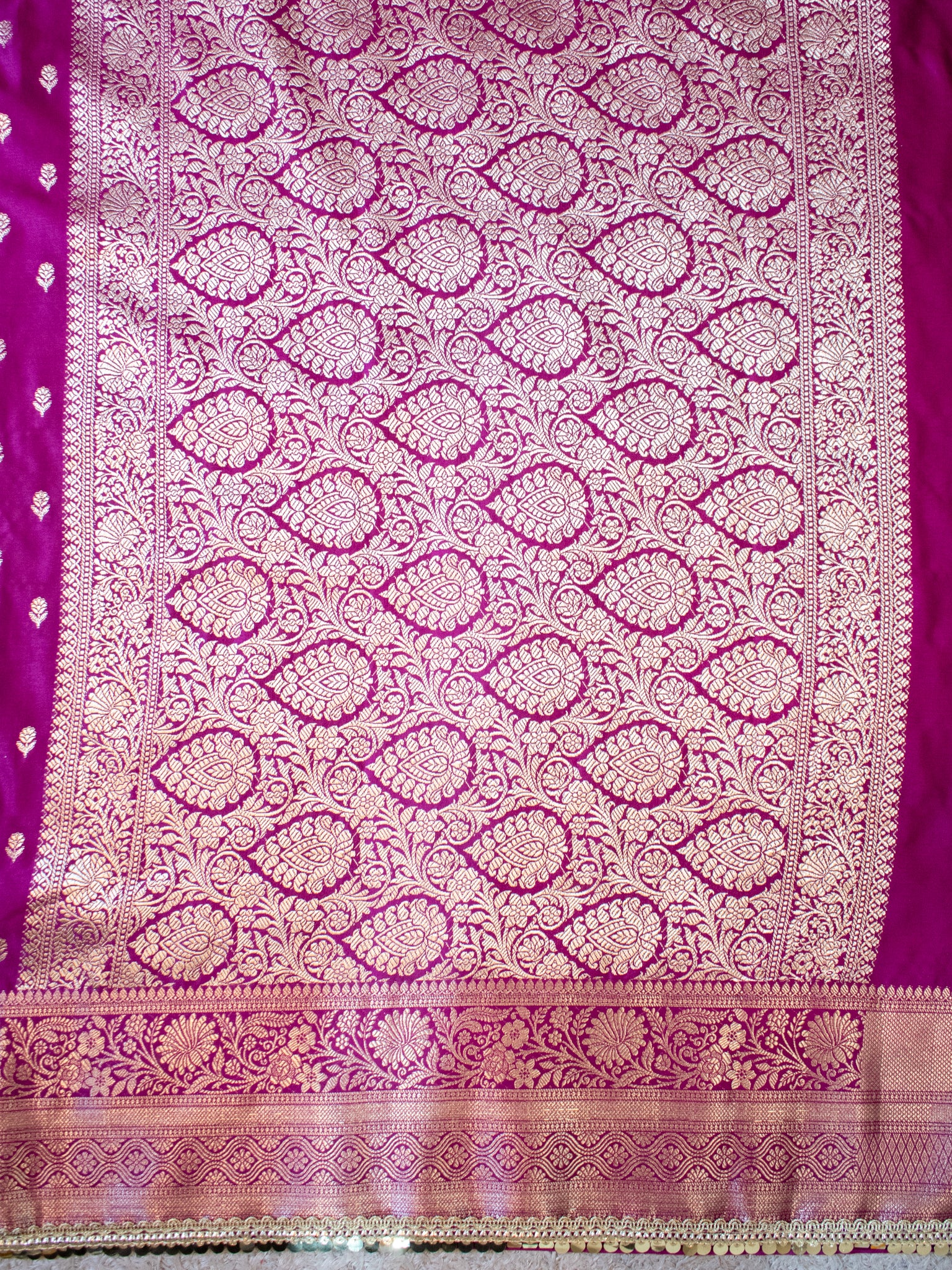 Banarasi Silk Saree With Buti Weaving & Lace Border- Purple