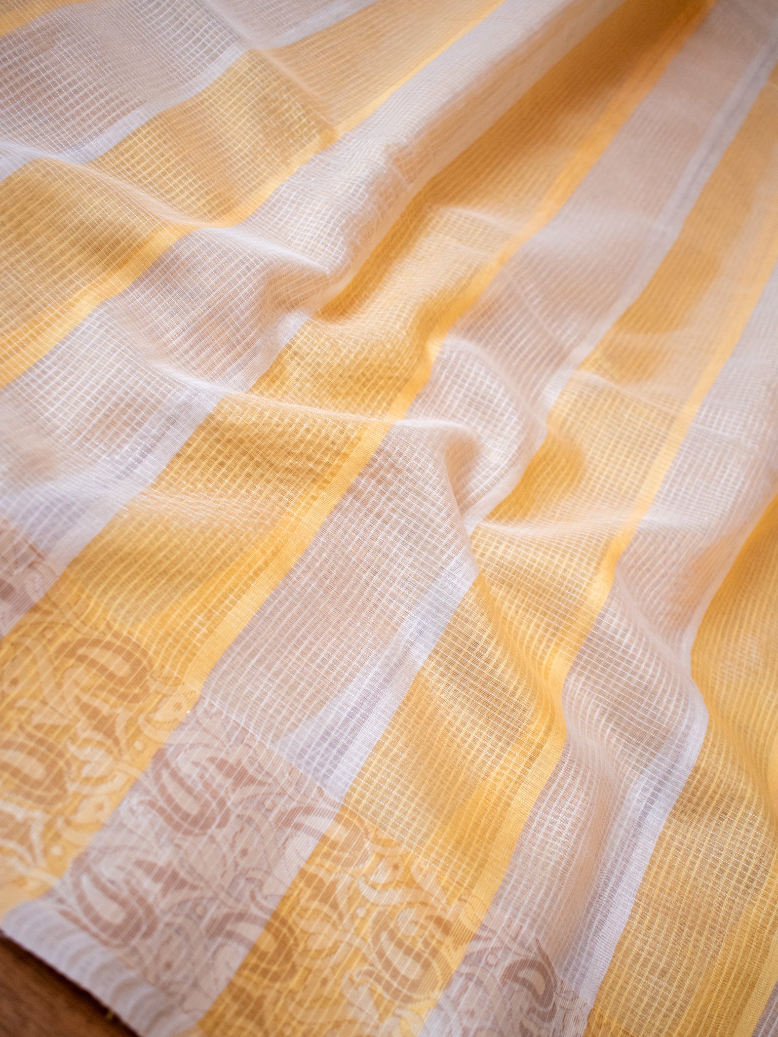 Banarasi Kota Check Saree with Resham Weaving Border- Yellow