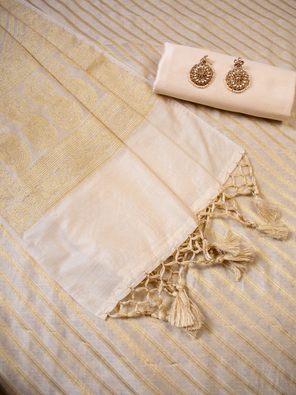 Banarasi Cotton  Silk Zari Weaving Salwar Kameez Material-Cream
