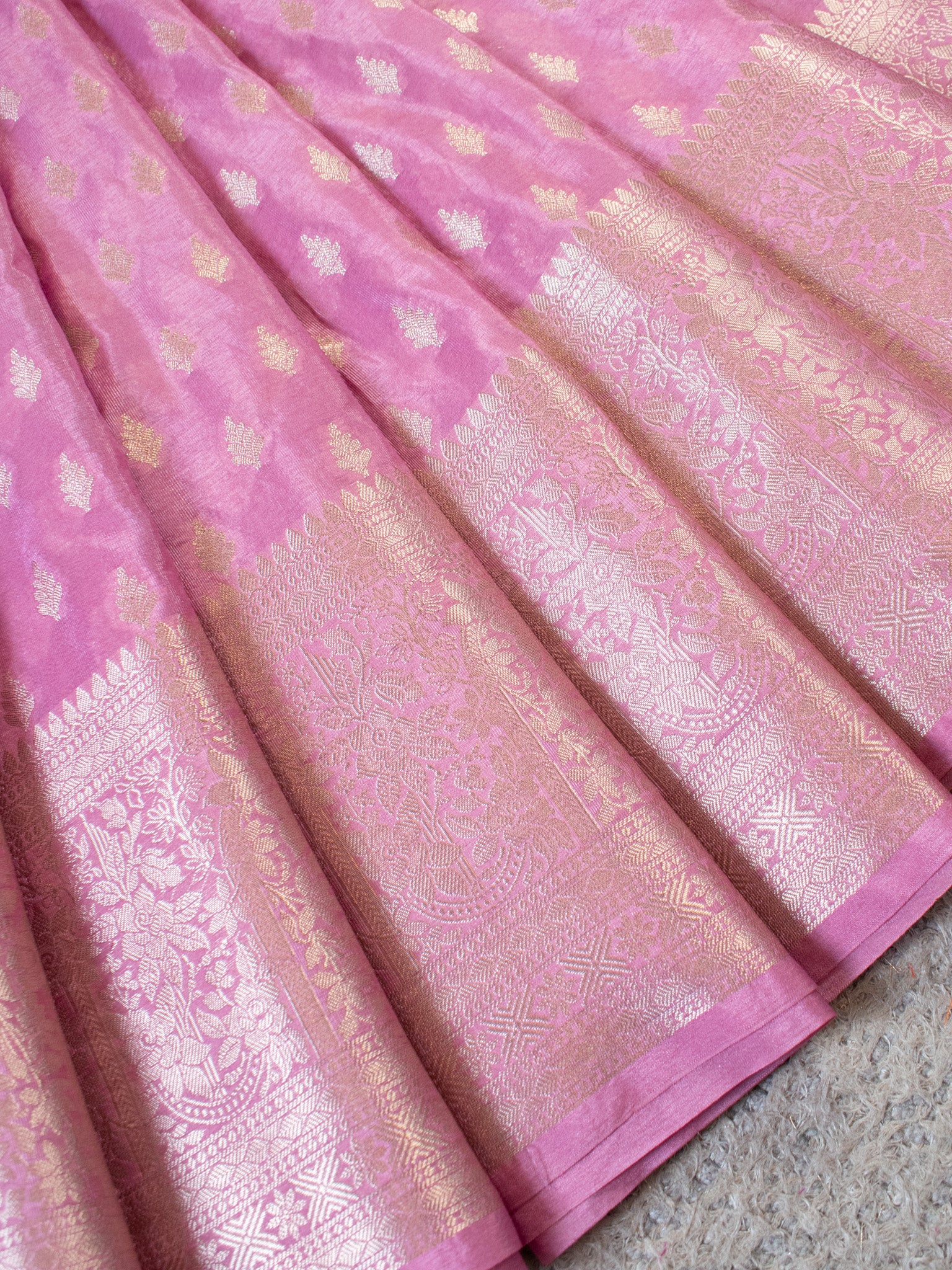 Banarasi Semi Silk Saree With Buti Weaving-Pink