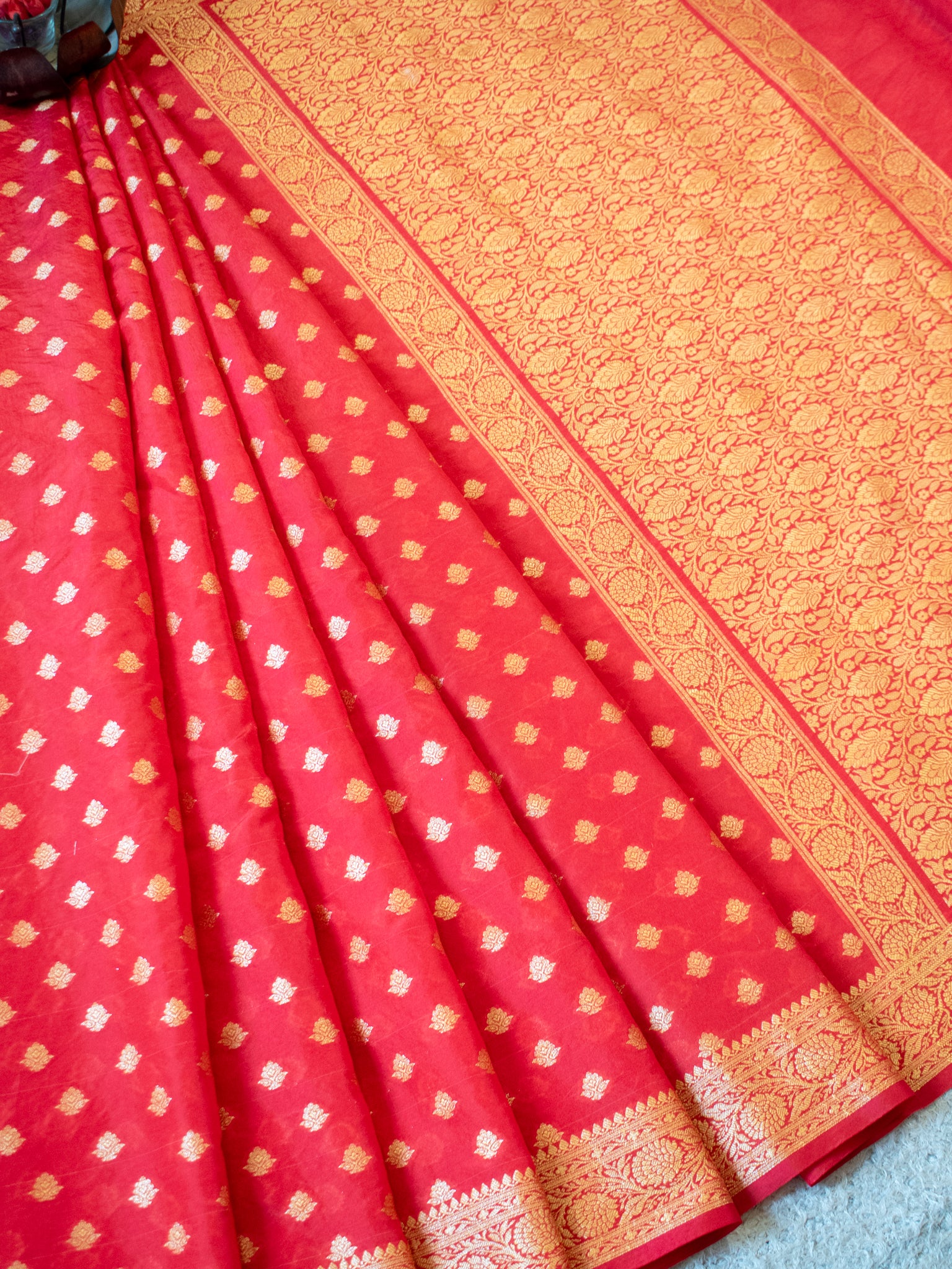 Banarasi Semi Georgette Saree With Resham Weaving- Red