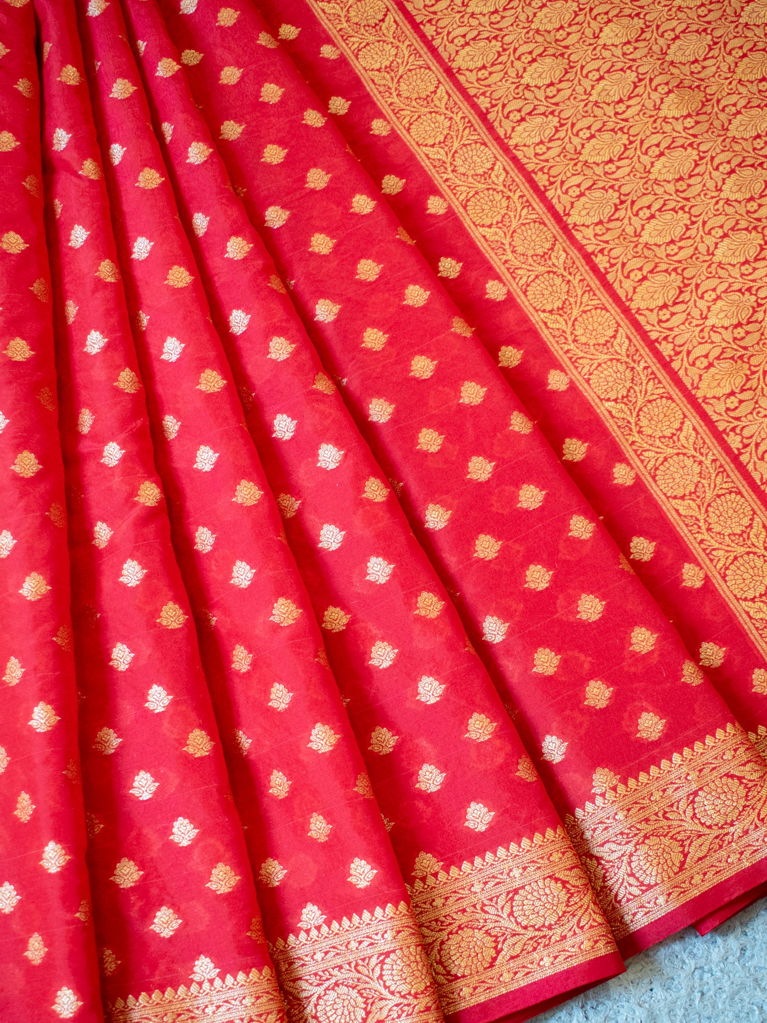 Banarasi Semi Georgette Saree With Resham Weaving- Red