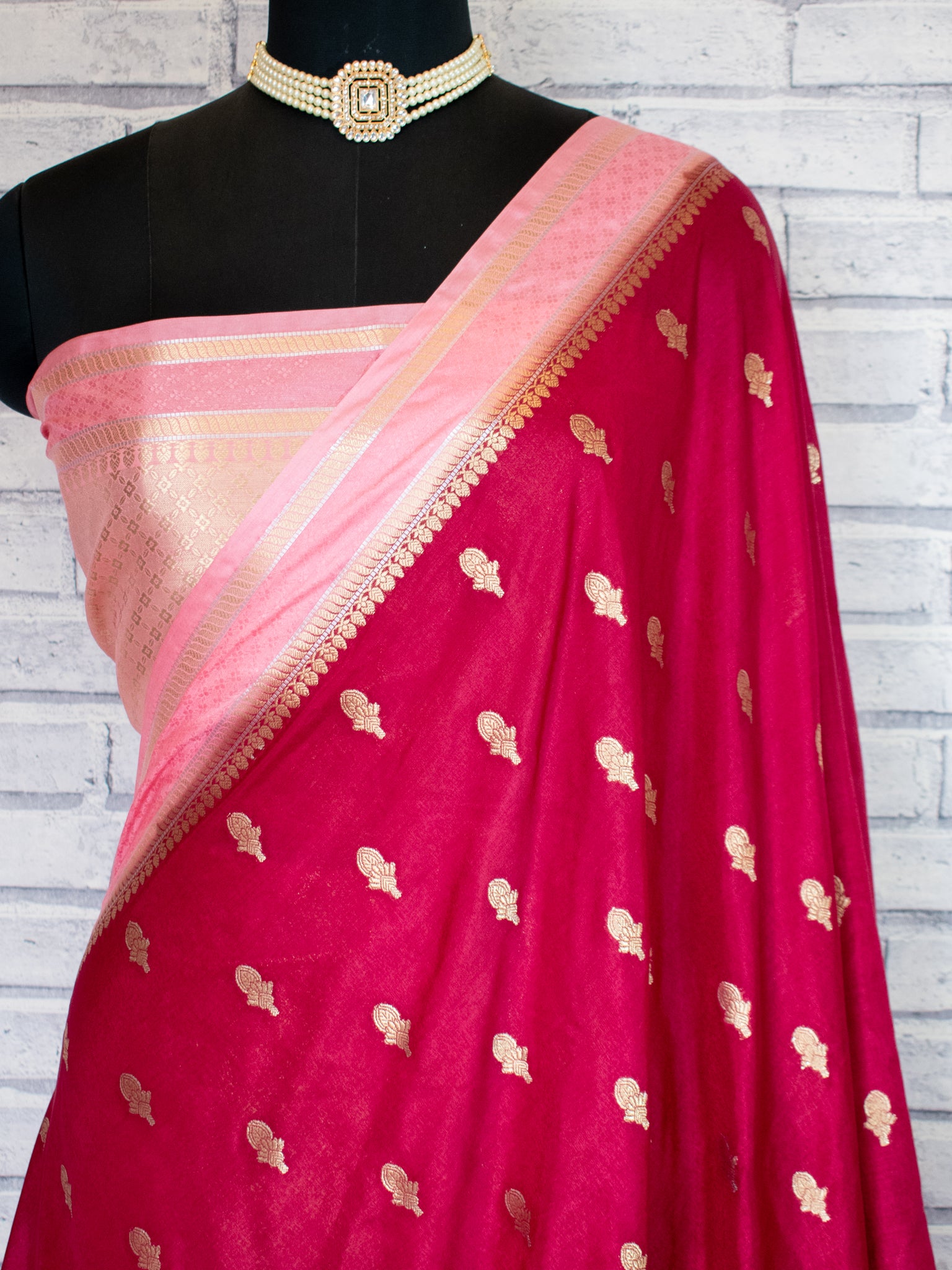 Banarasi Soft Cotton Mix Saree With Buti Weaving & Contrast Border- Wine