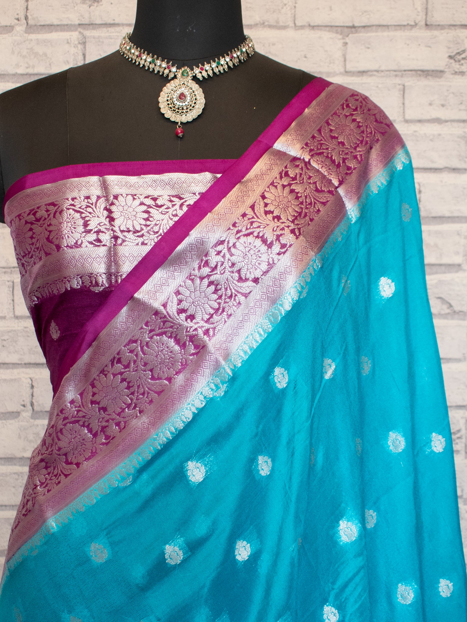 Banarasi Semi Chiffon Saree with Zari Weaving & Border- Blue