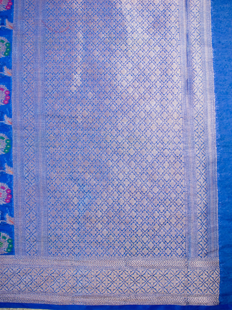 Banarasi Semi Silk Saree With Heavy Jaal Zari & Meena Weaving-Blue