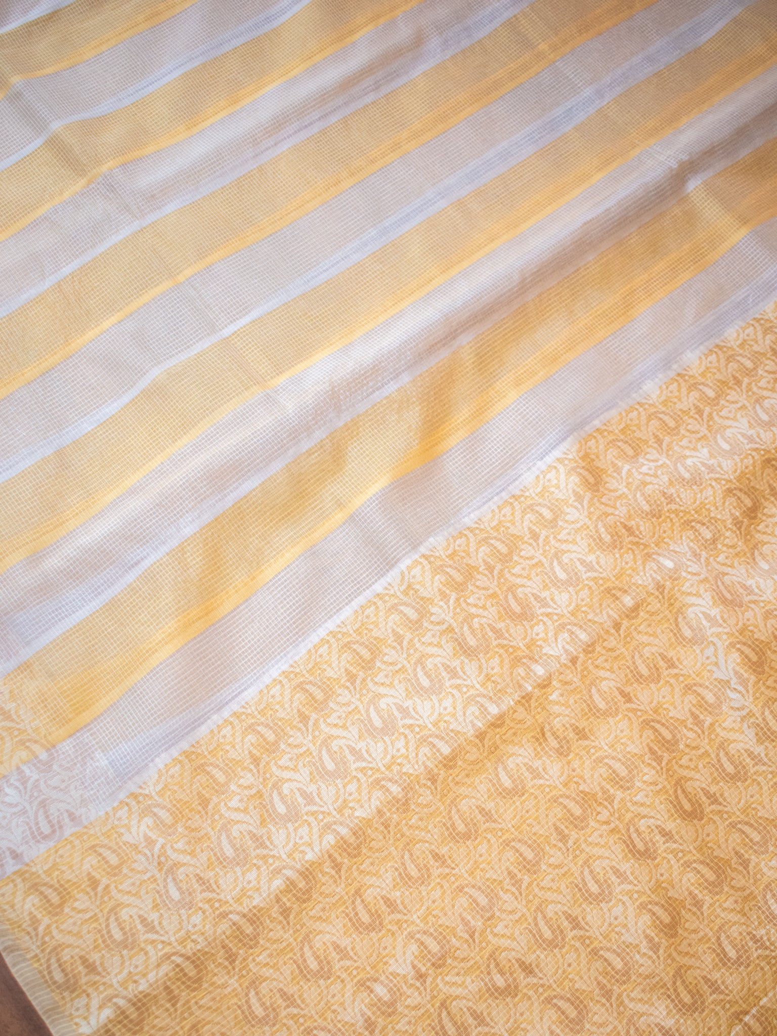 Banarasi Kota Check Saree with Resham Weaving Border- Yellow