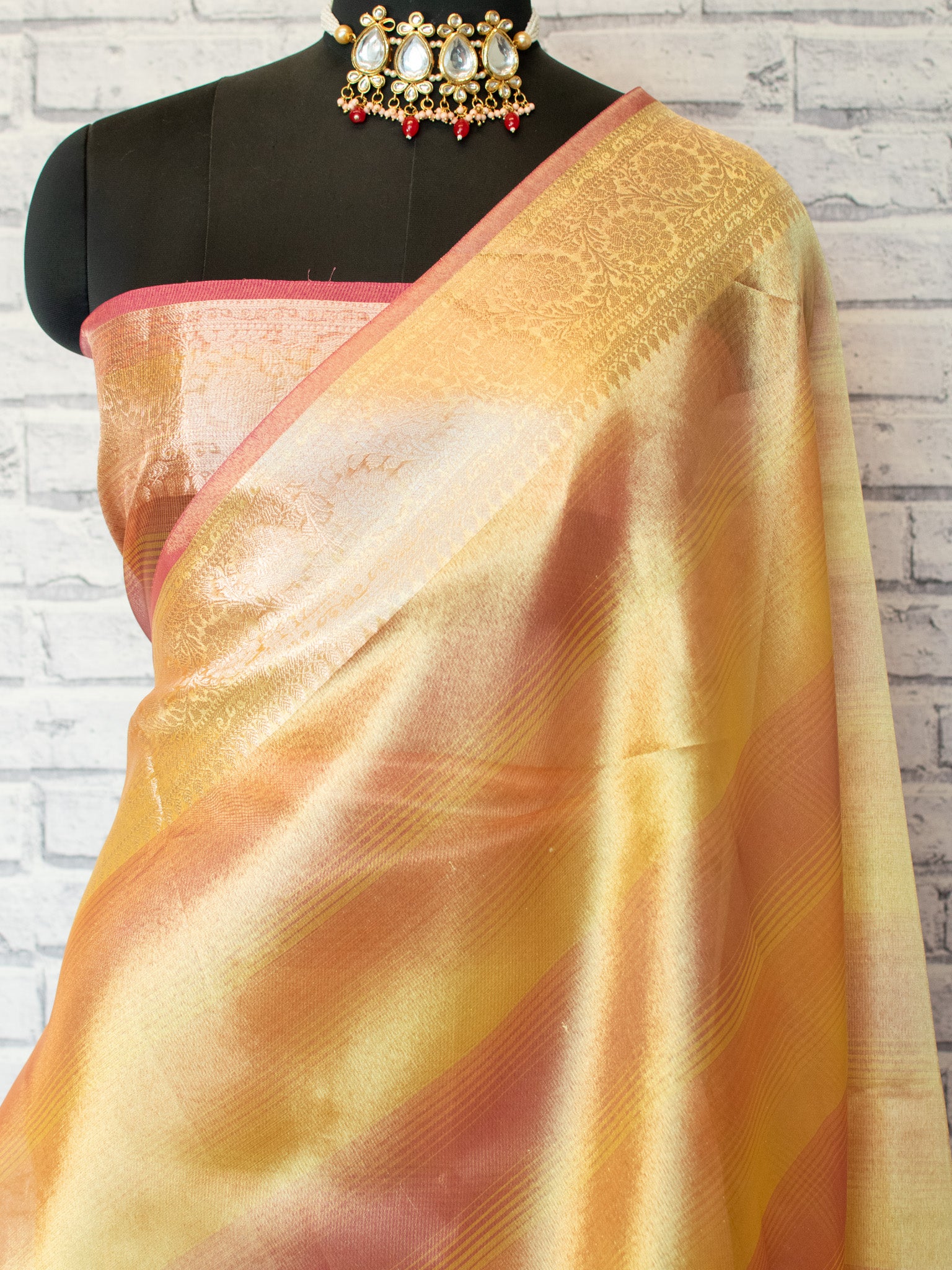 Banarasi Plain Shaded Tissue Saree With Zari Border - Yellow