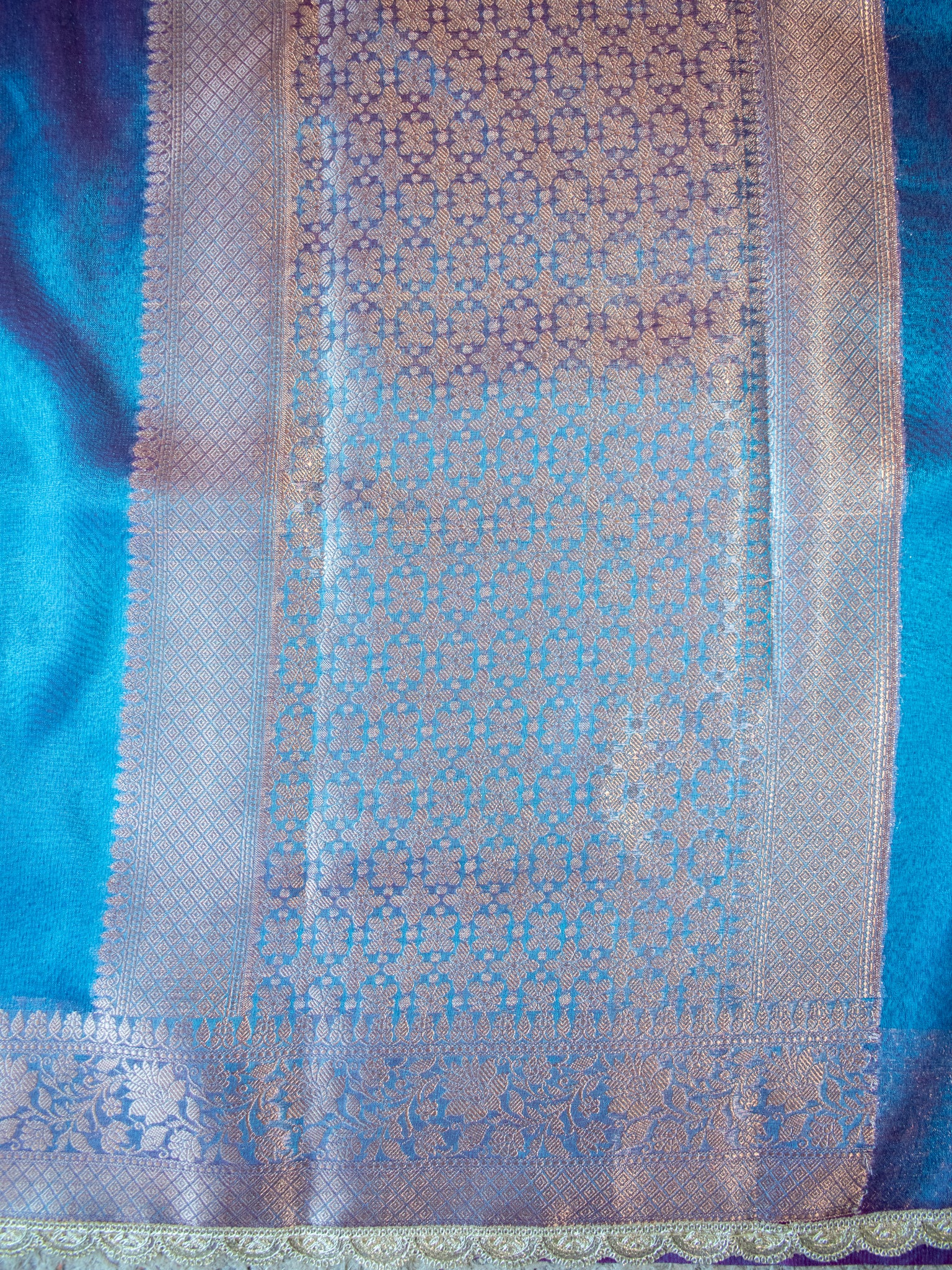 Banarasi Plain Tissue Saree With Lace Border - Shaded Blue