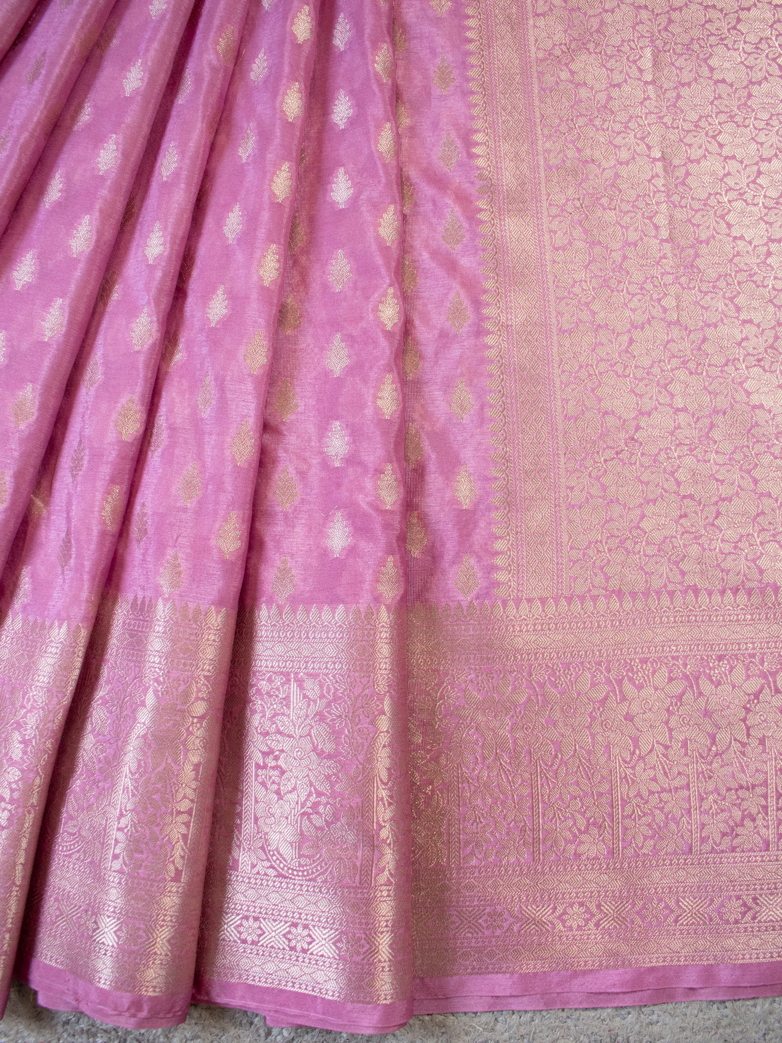 Banarasi Semi Silk Saree With Buti Weaving-Pink