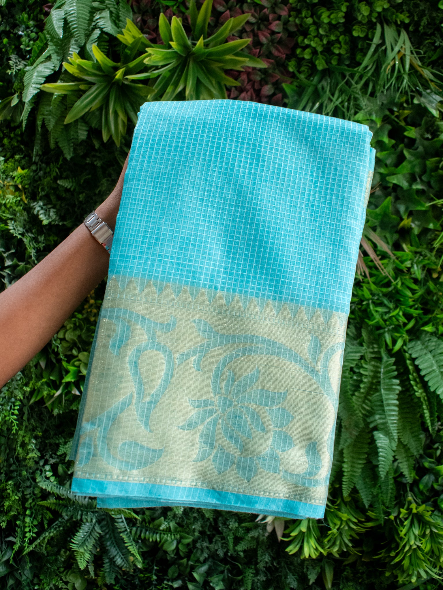 Banarasi Soft Net Saree With Antique Weaving Design-Light Blue