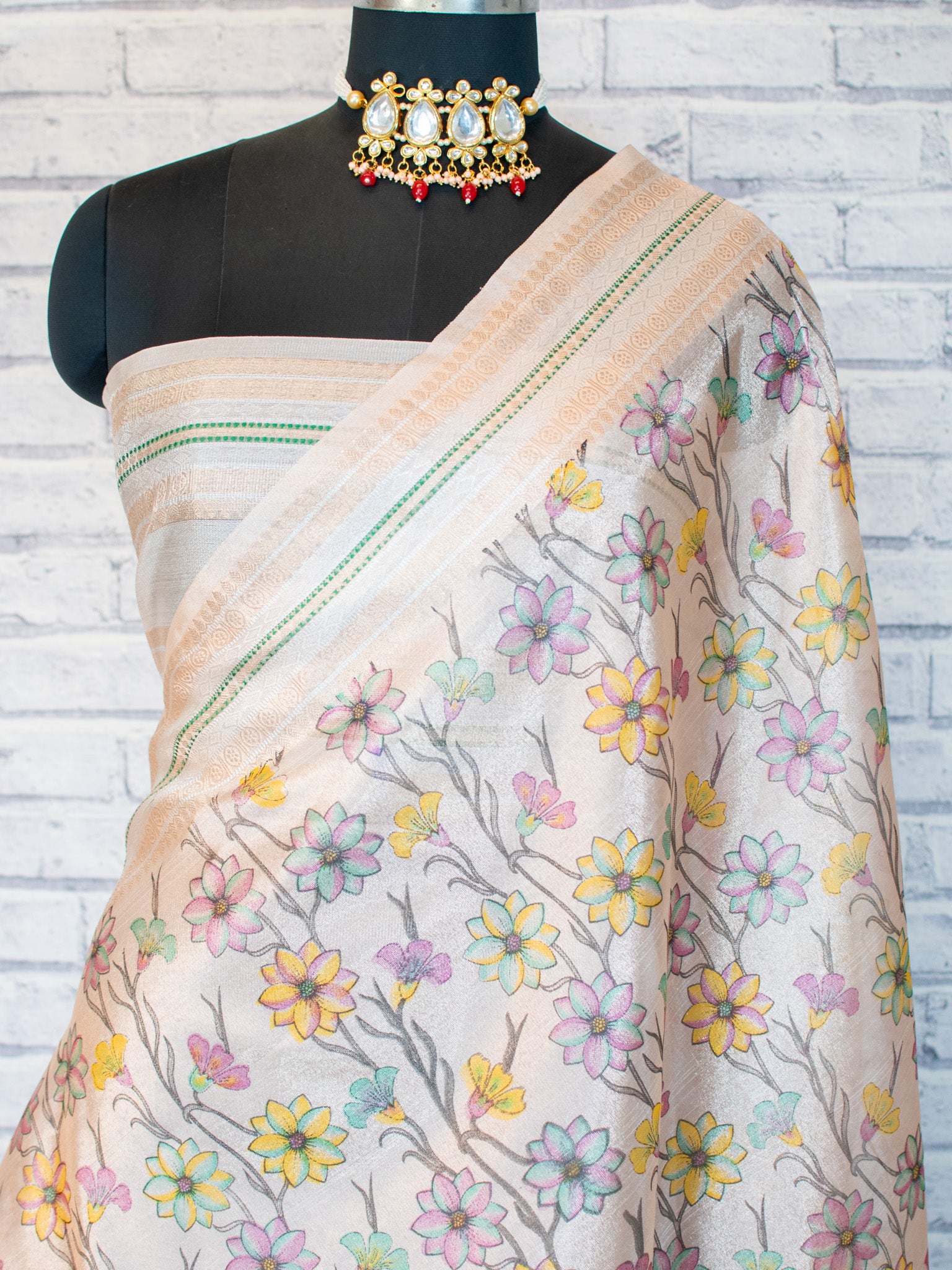 Banarasi Soft Tissue Saree With Zari Weaving & Skirt Border- Warm Pink