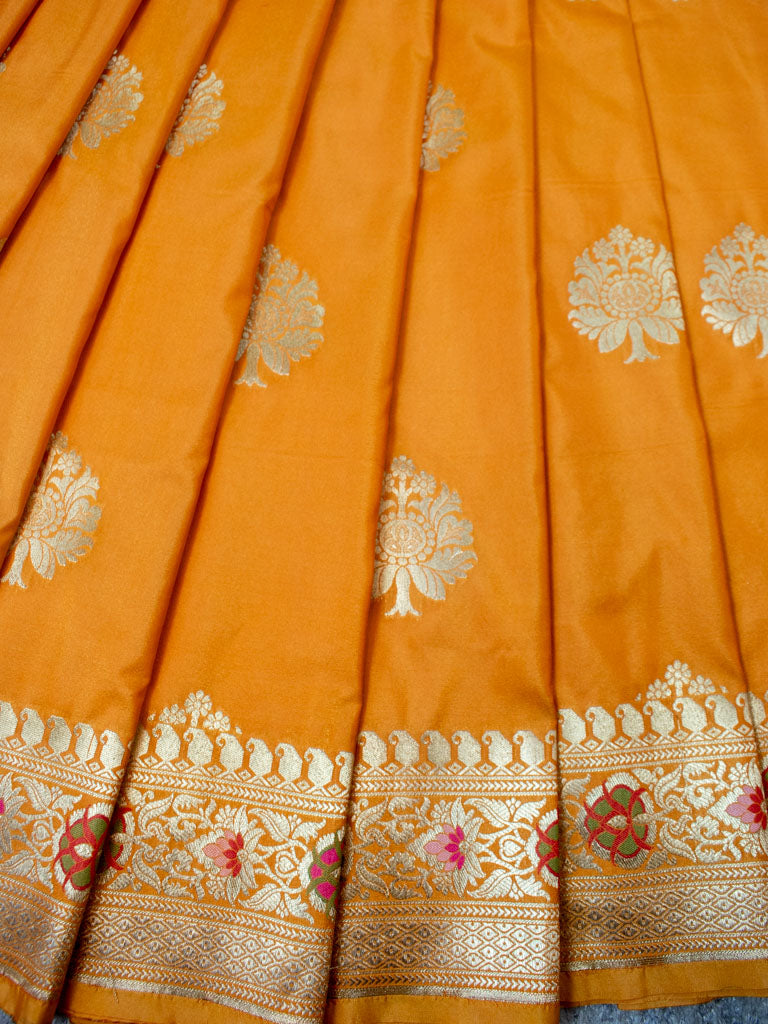 Banarasi Art Katan Silk Saree With Meena Buta Weaving-Yellow