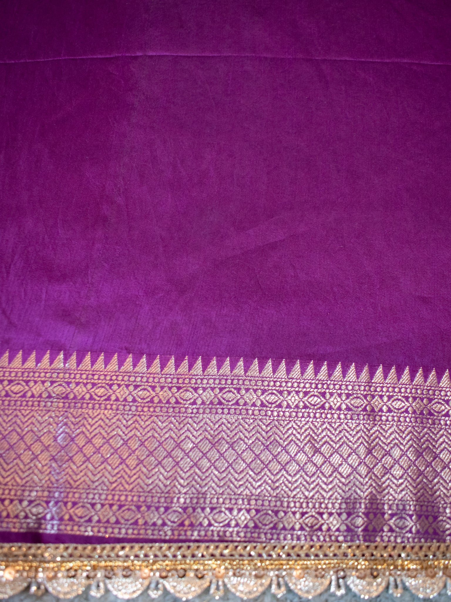 Banarasi Cotton Silk Saree With Floral Weaving & Lace Border- Violet