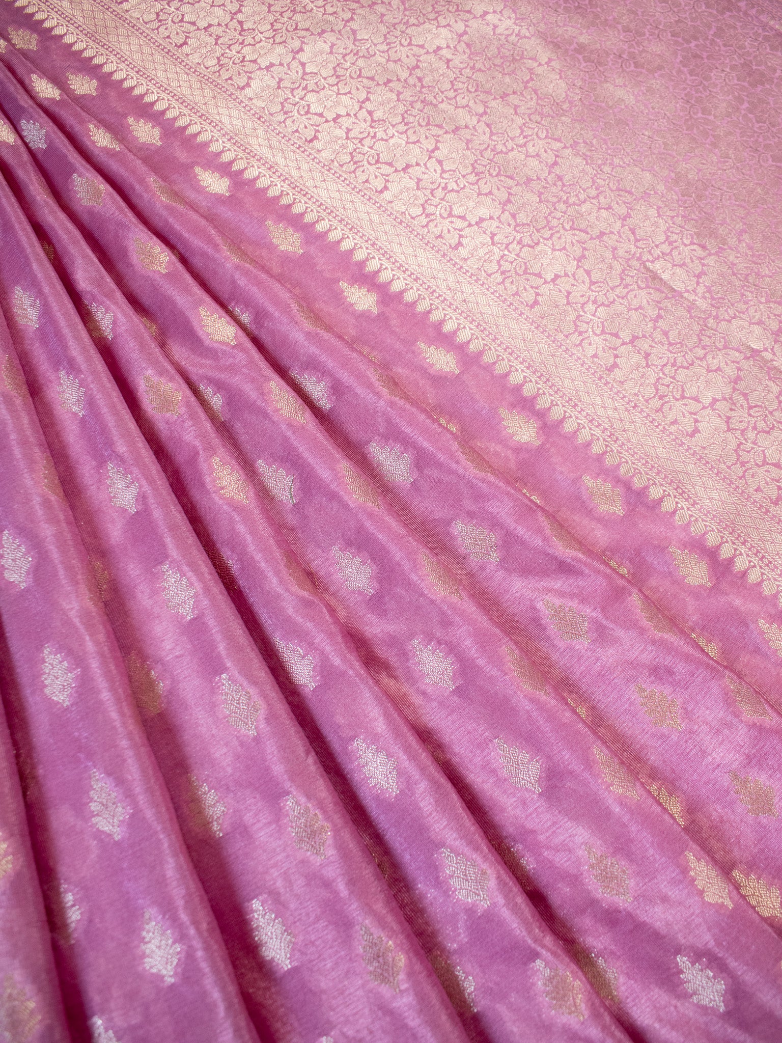 Banarasi Semi Silk Saree With Buti Weaving-Pink