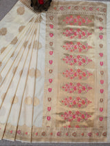 Banarasi Art Katan Silk Saree With Meena Buta Weaving-White