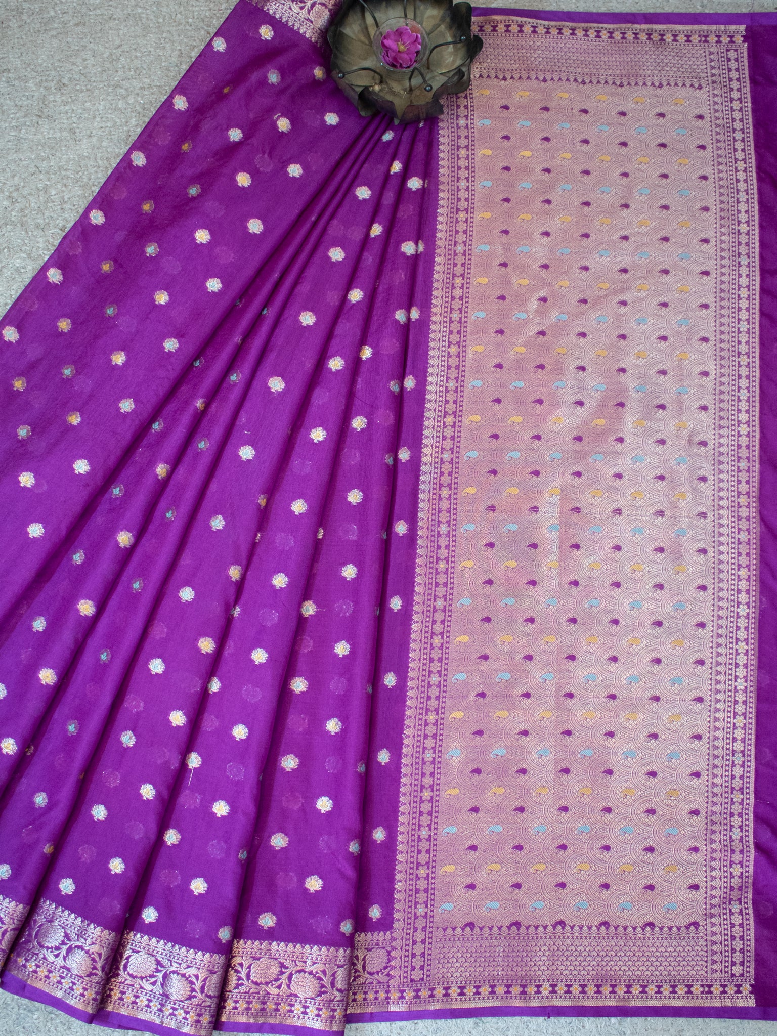 Banarasi Semi Georgette Saree With Resham Weaving- Purple