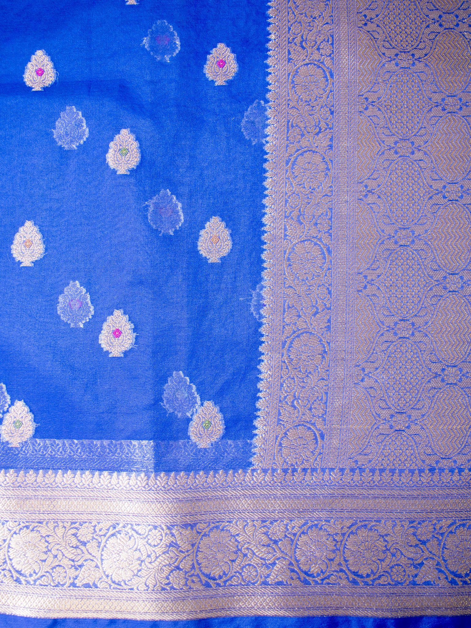 Banarasi Organza Mix Saree With Zari Weaving & Border- Blue