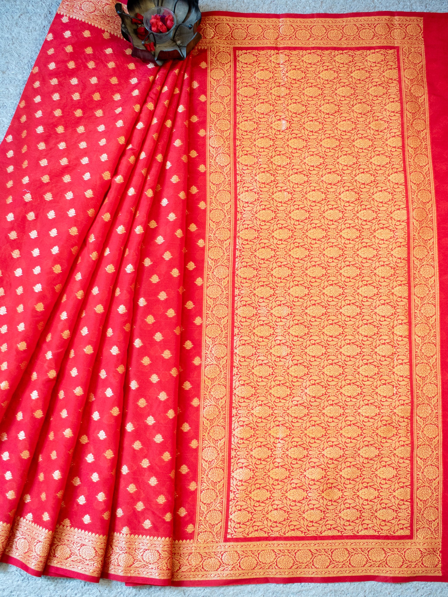 Banarasi Semi Georgette Saree With Resham Weaving- Red