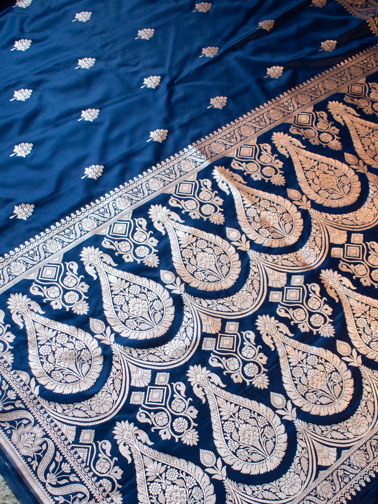 Banarasi Mashru Silk Saree With Buti & Border- Blue