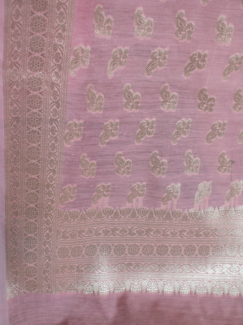 Banarasi Cotton Silk Salwar Kameez Fabric With Silver Zari Weaving With Dupatta-Pink