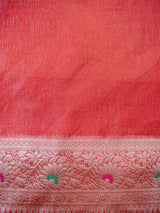 Banarasi Crushed Tissue Saree With Lace Border-Red