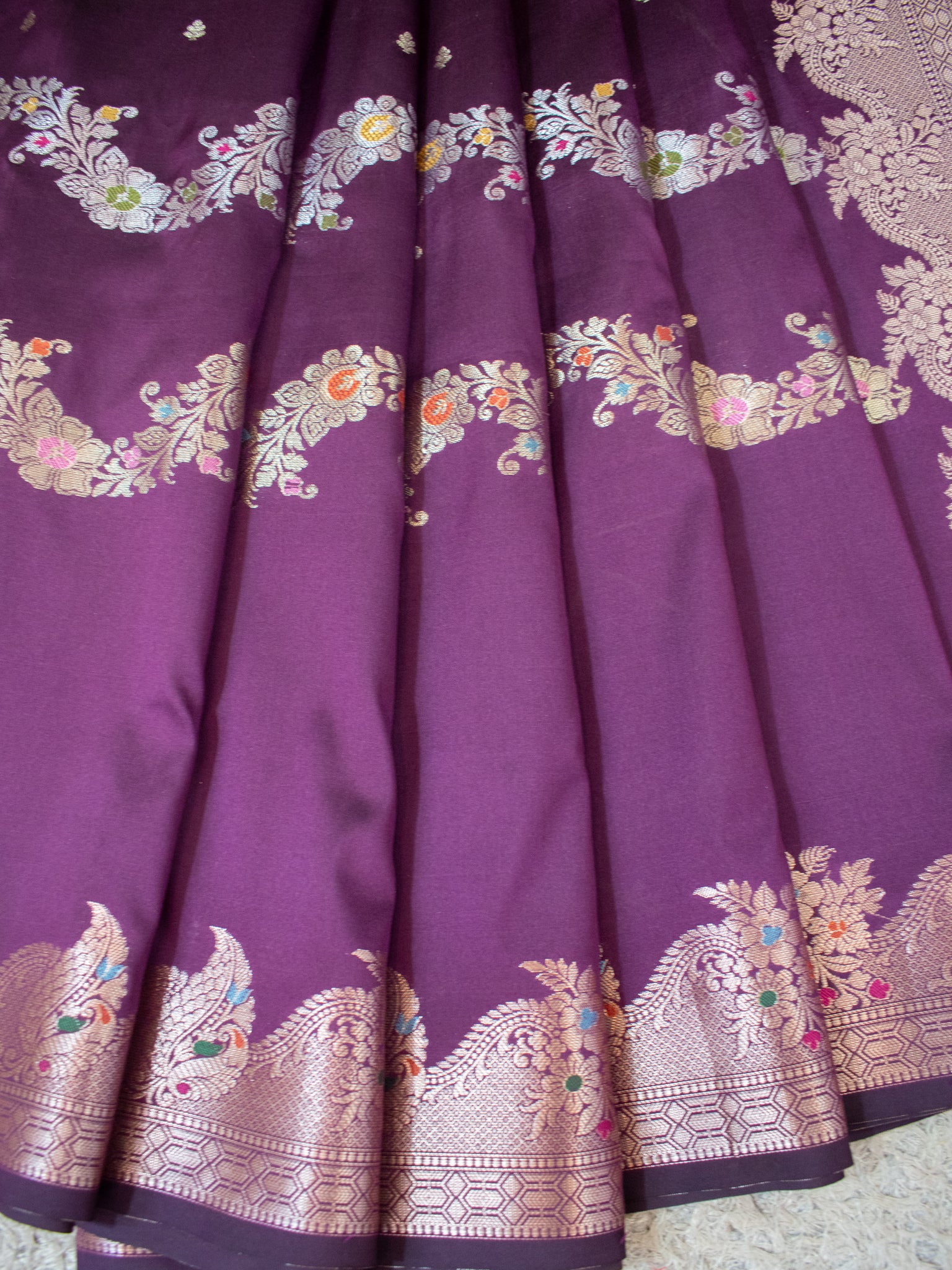 Banarasi Semi Katan Silk Saree With Border- Wine