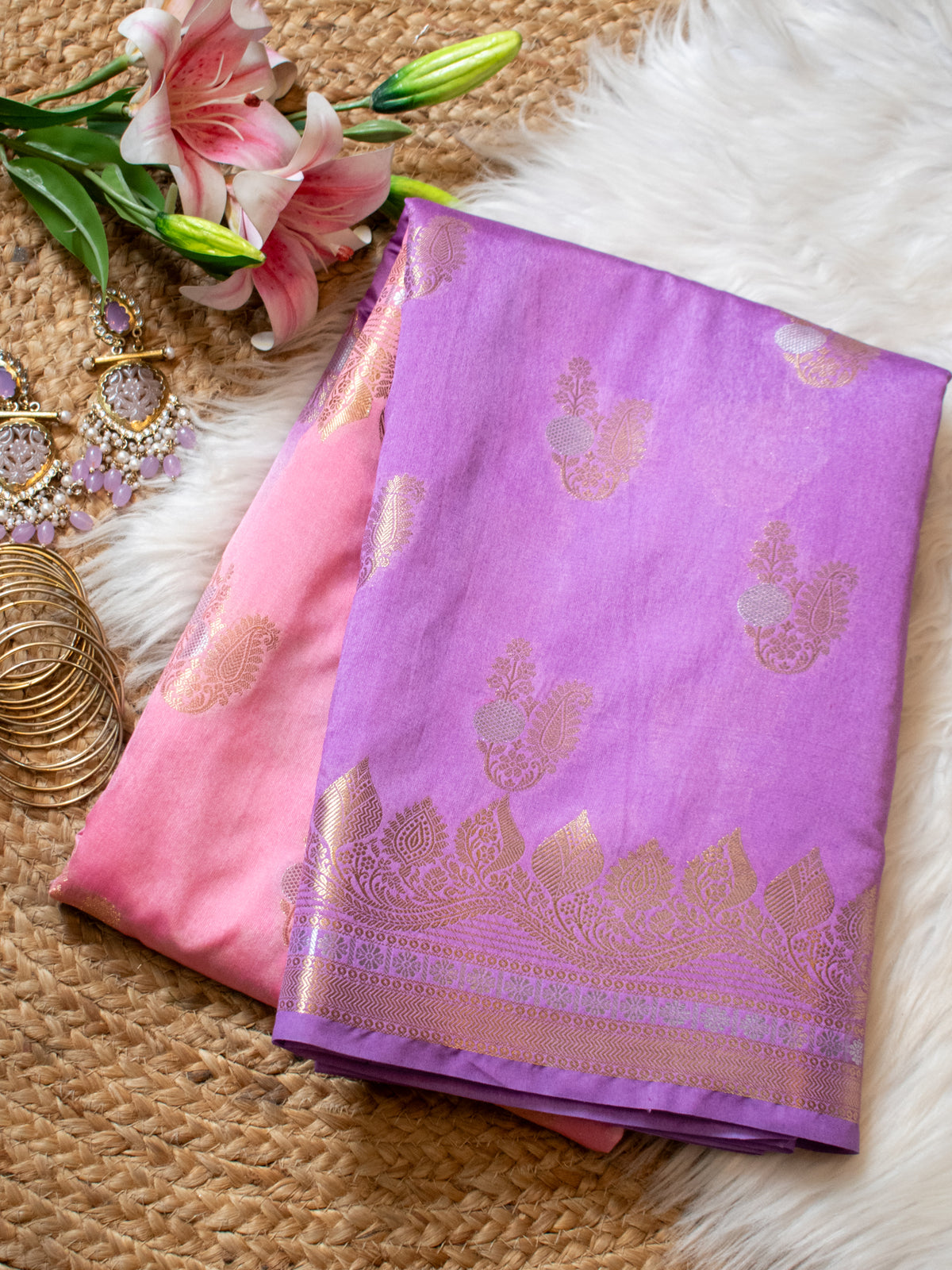 Banarasi Semi Silk Saree with Zari Weaving & Border- Lavender