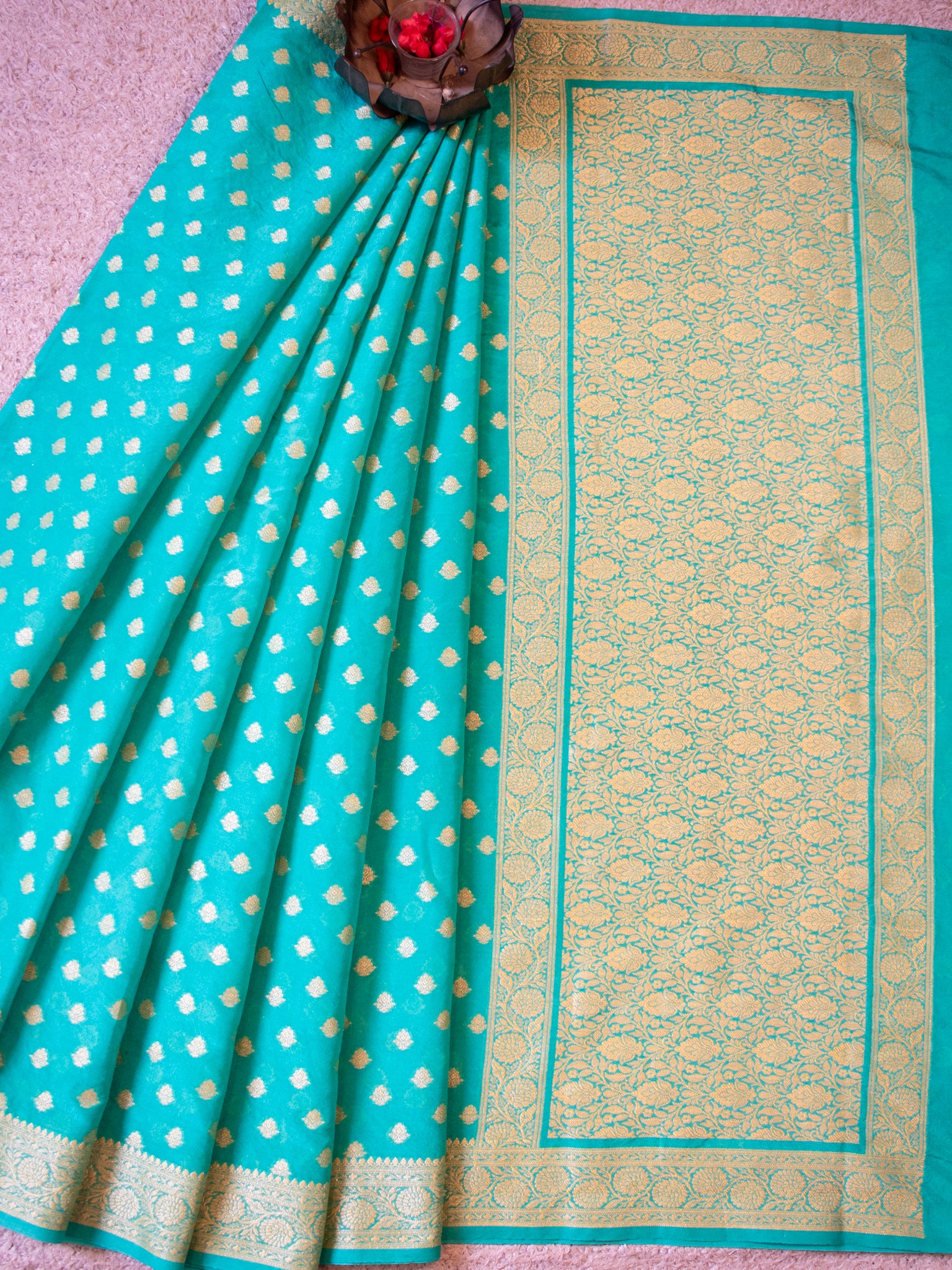 Banarasi Semi Georgette Saree With Resham Weaving- Sky Blue