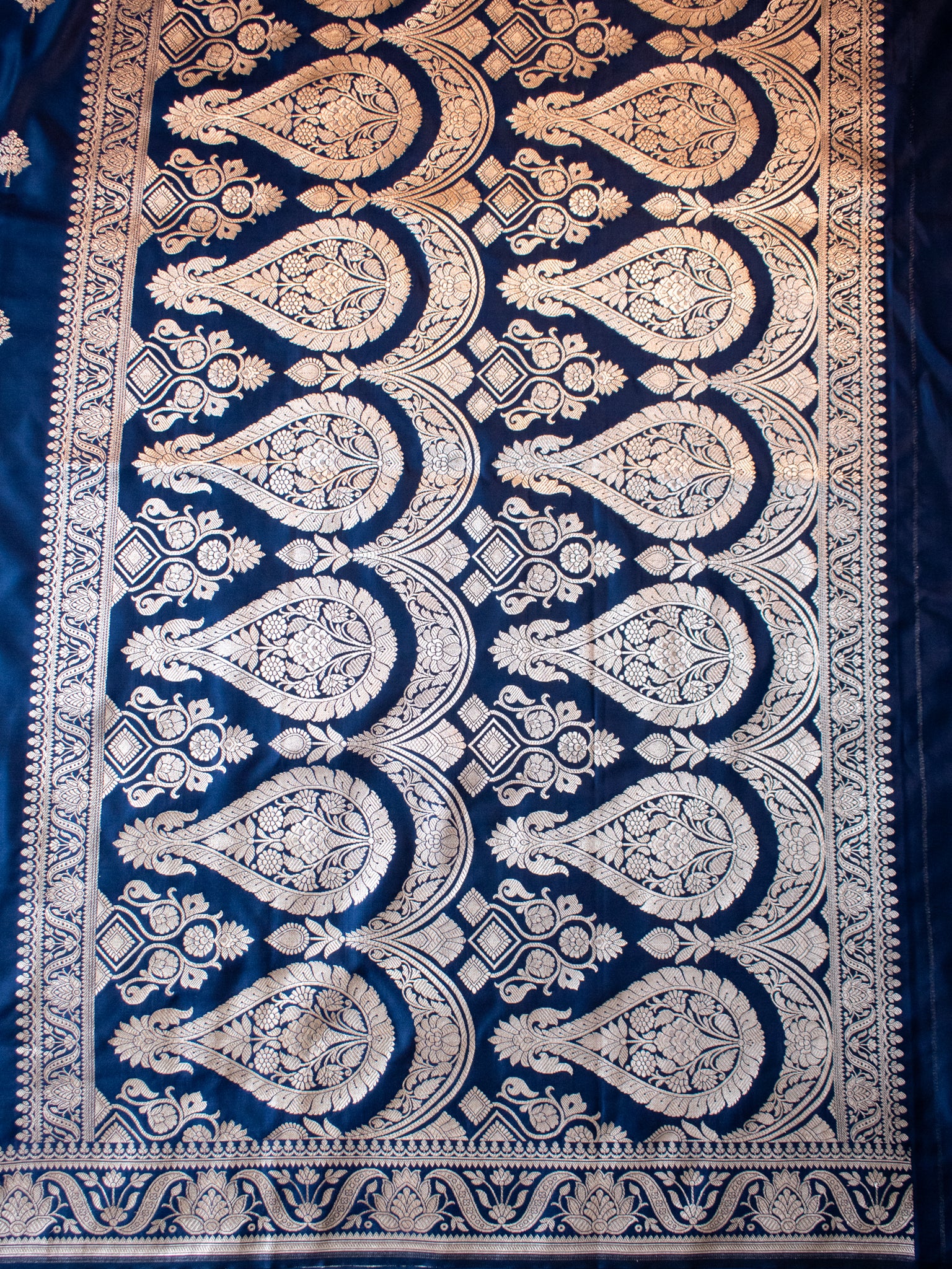 Banarasi Mashru Silk Saree With Buti & Border- Blue