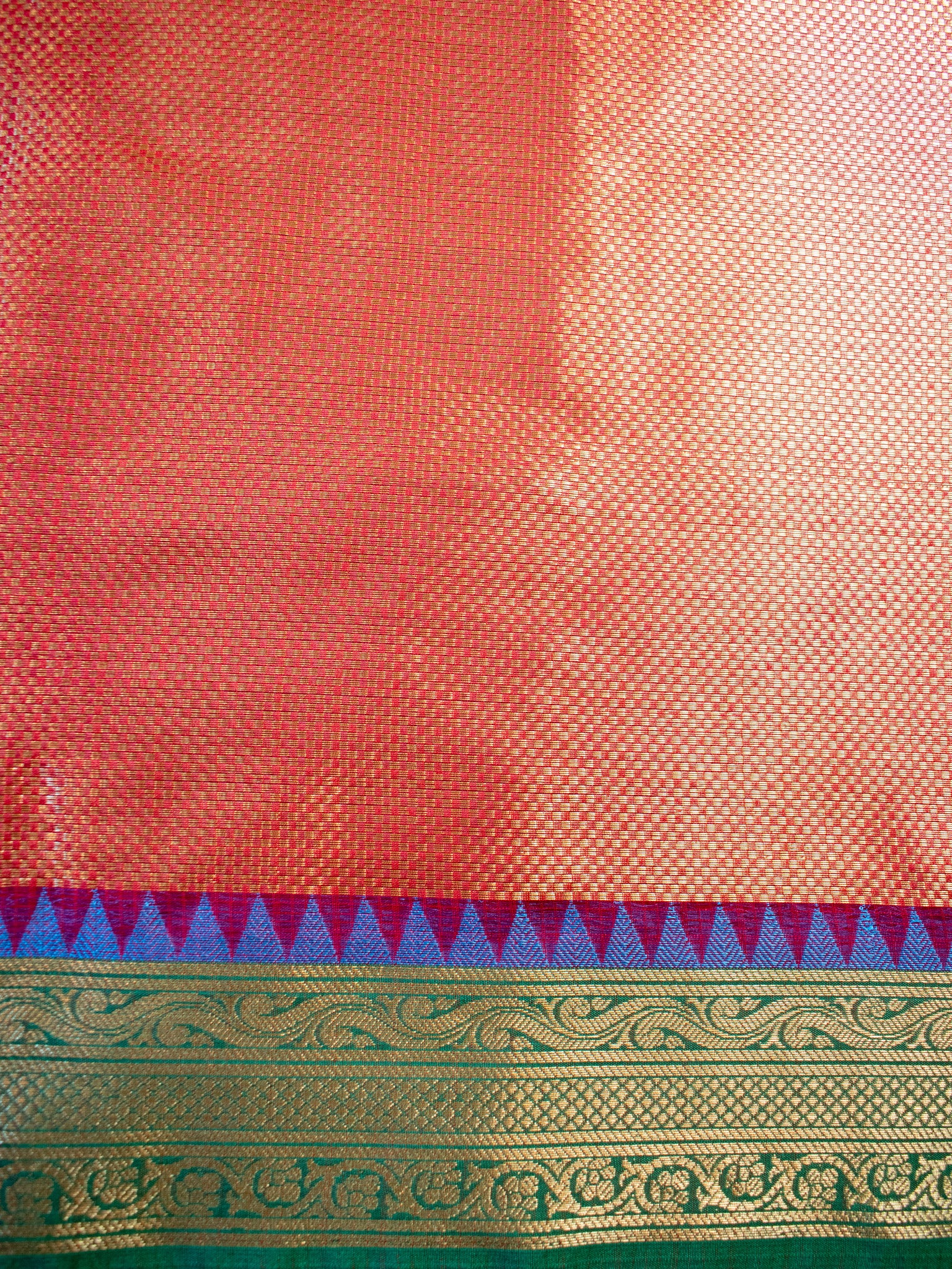 Banarasi Kota Check Saree With Contrast Border - Red