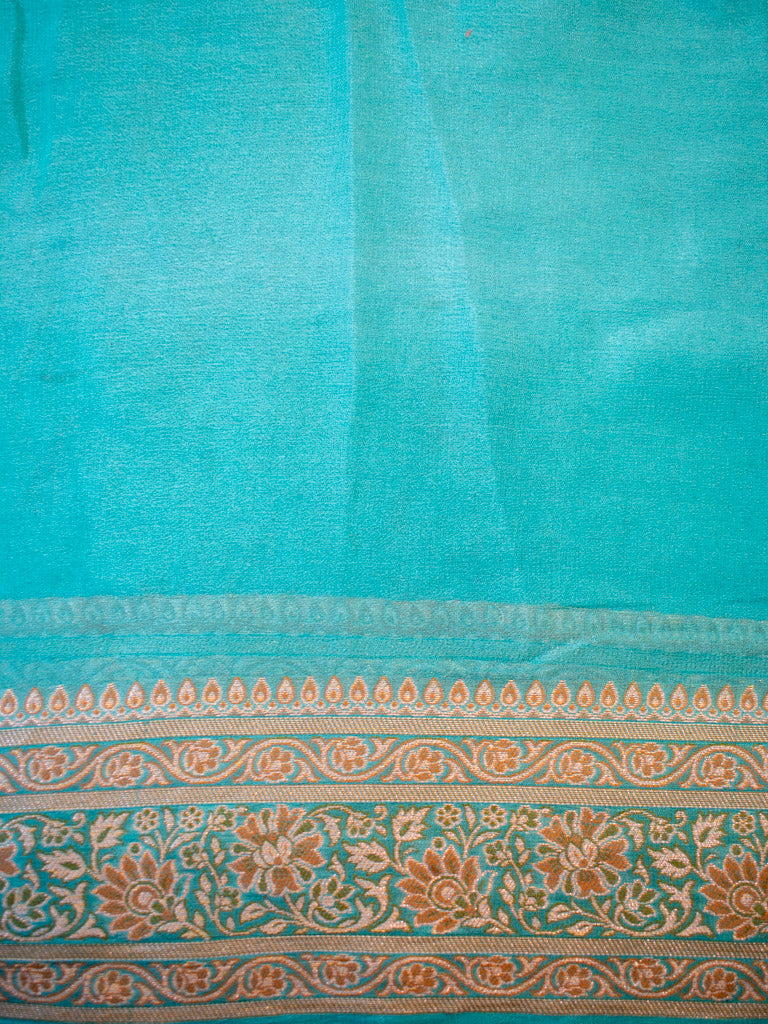 Banarasi Pure Georgette Saree With Antique Zari Floral Weaving-Blue