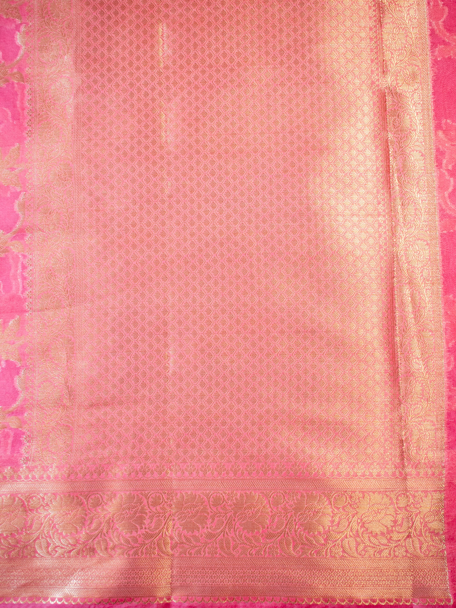 Banarasi Cotton Silk Saree With Silver Zari Jaal Weaving & Border-Pink