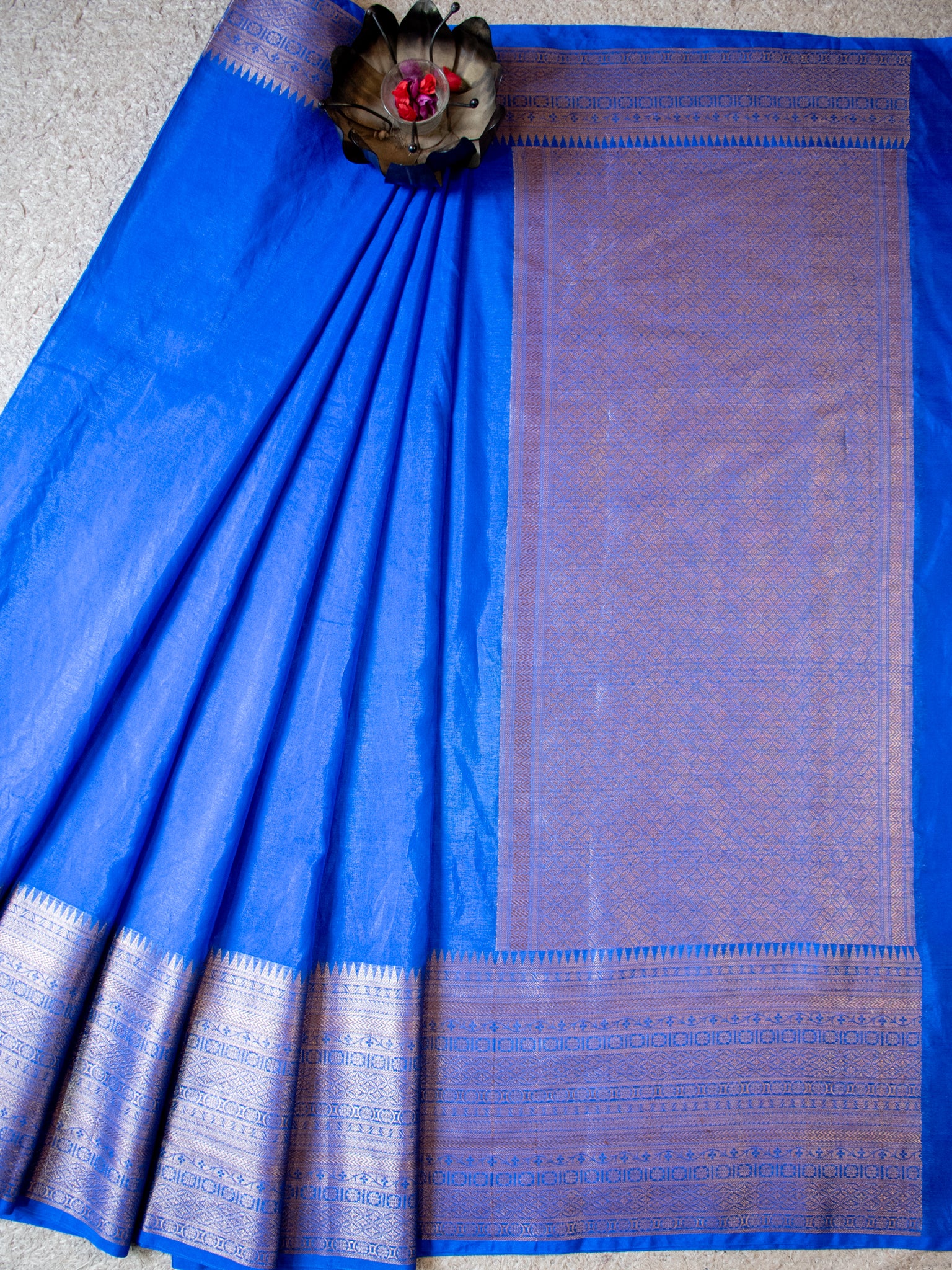 Banarasi Semi Silk Saree With Zari Weaving & Skirt Border-Blue