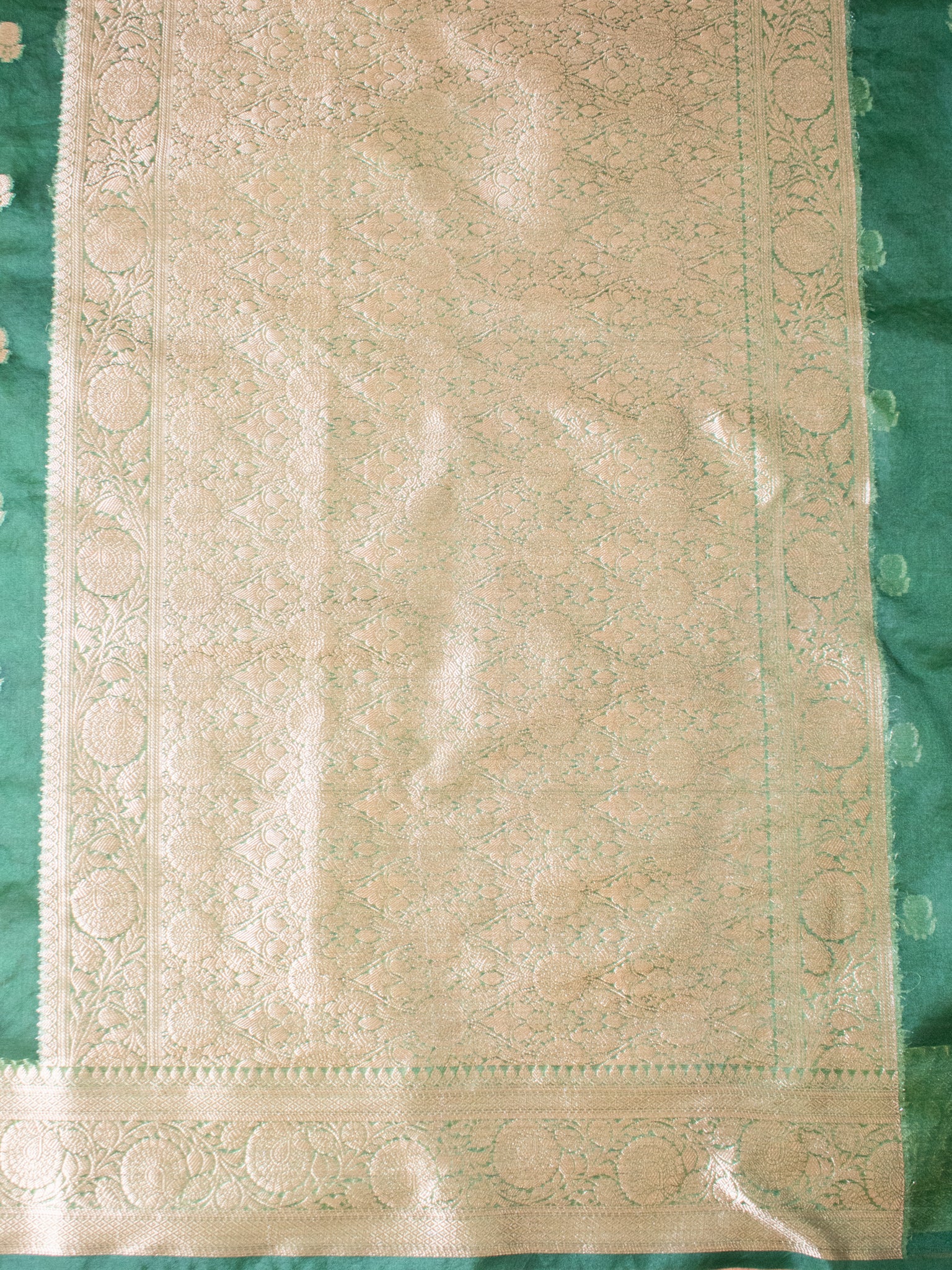 Banarasi Cotton Silk Saree With Zari Weaving & Border- Green