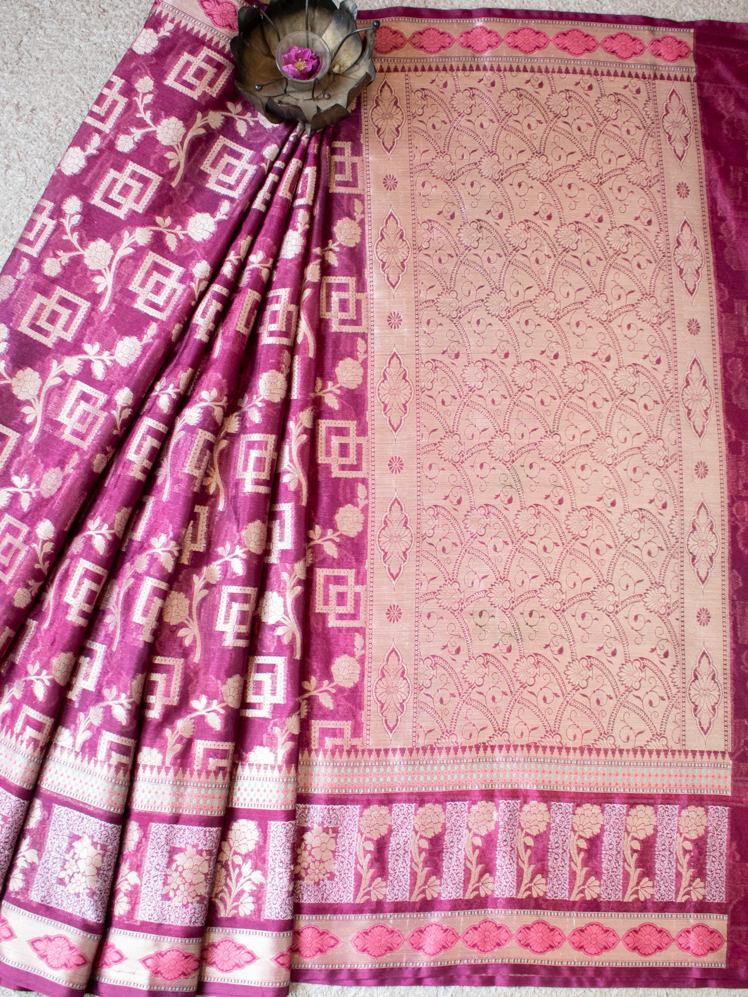 Banarasi Cotton Silk Saree With Zari Border - Wine