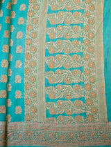 Banarasi Pure Georgette Saree With Antique Zari Floral Weaving-Blue