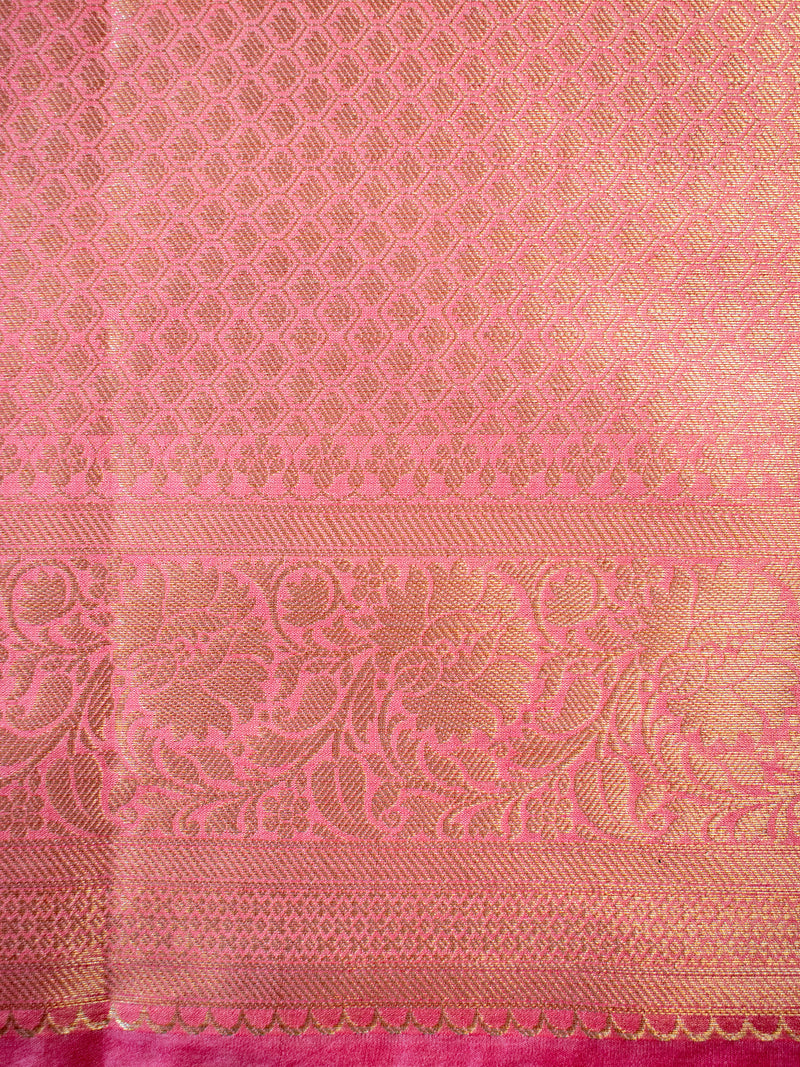 Banarasi Cotton Silk Saree With Silver Zari Jaal Weaving & Border-Pink