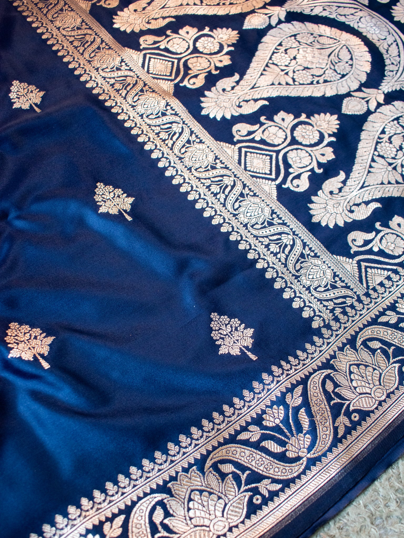 Banarasi Mashru Silk Saree With Buti & Border- Blue