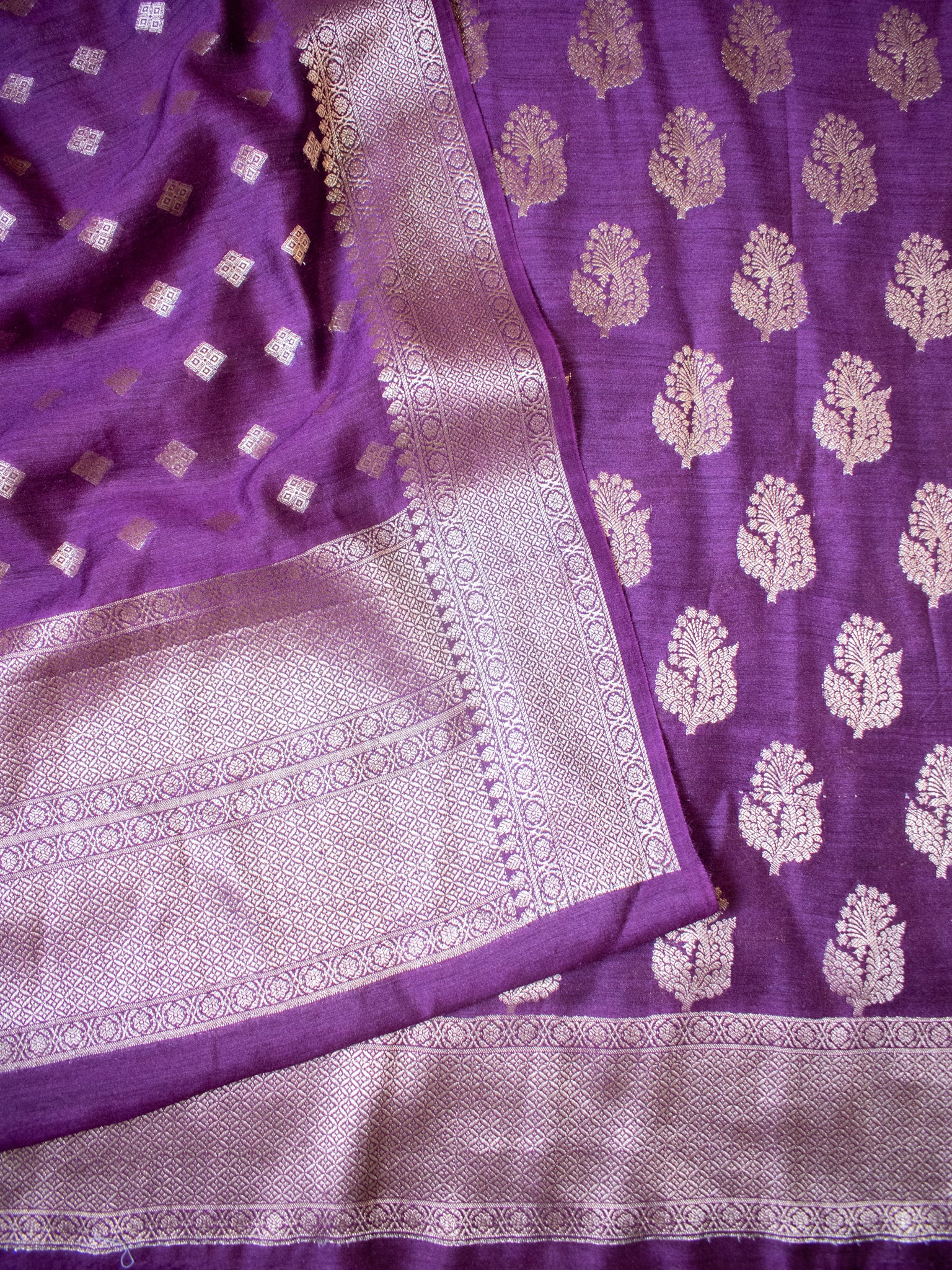 Banarasi Pure Muga Silk Salwar Kameez- Violet