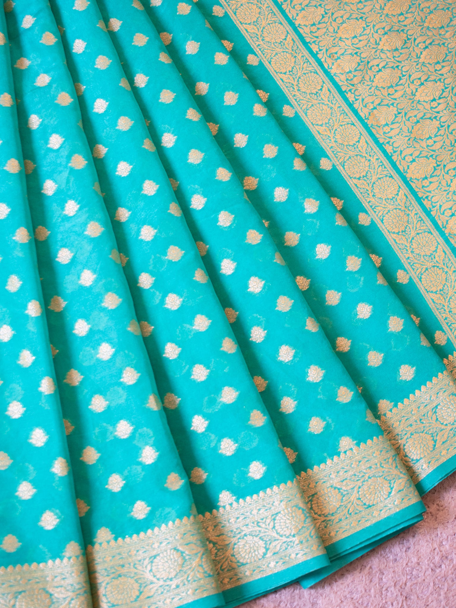 Banarasi Semi Georgette Saree With Resham Weaving- Sky Blue