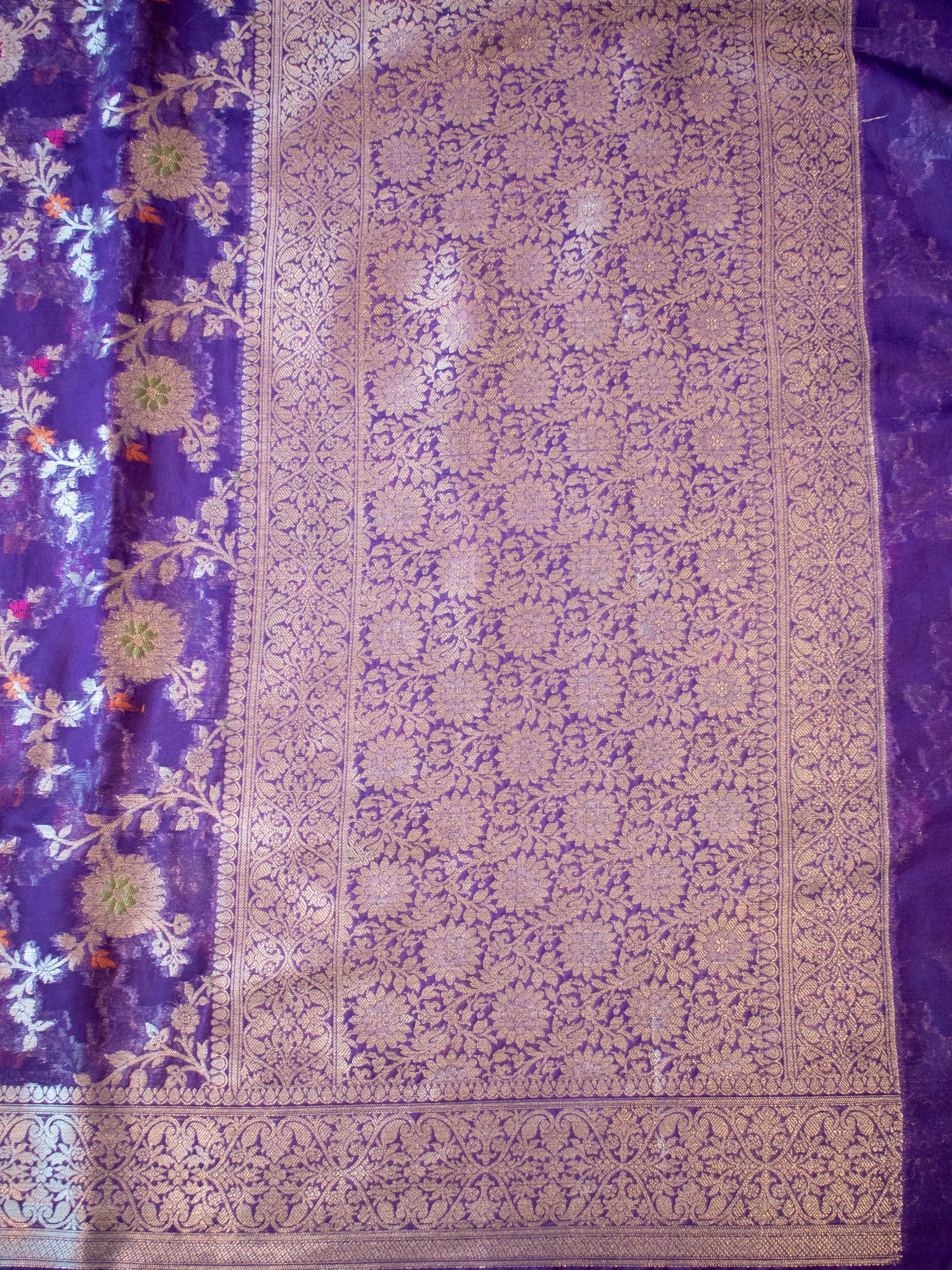 Banarasi Semi Silk Saree with Floral Weaving - Purple